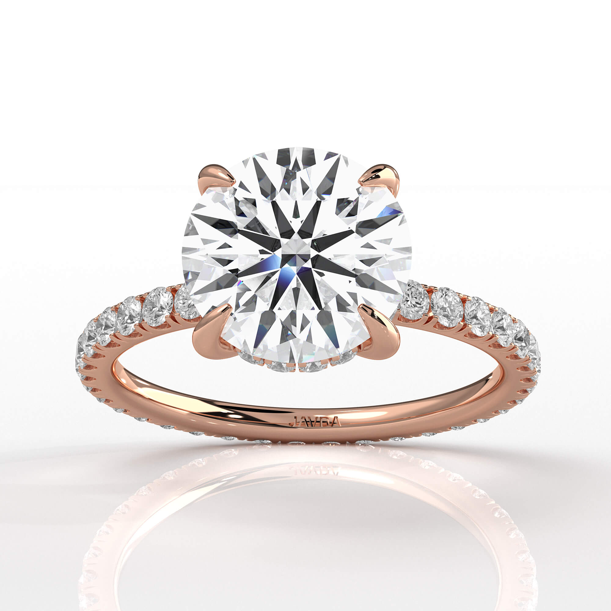 Hidden Halo French U Cut Pave Diamond Engagement Ring 14k Gold