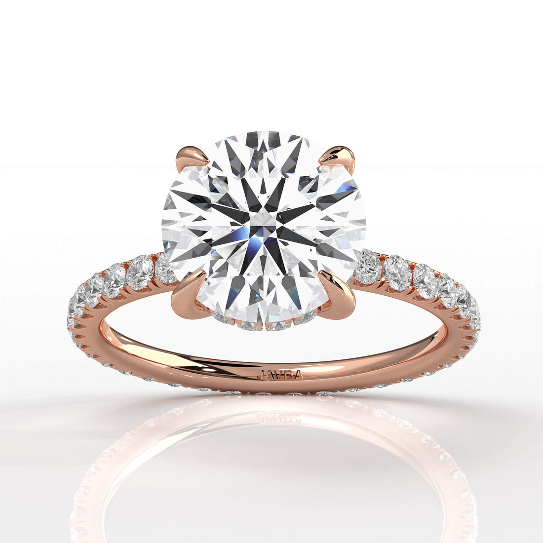 Hidden Halo French U Cut Pave Diamond Engagement Ring 14k Gold