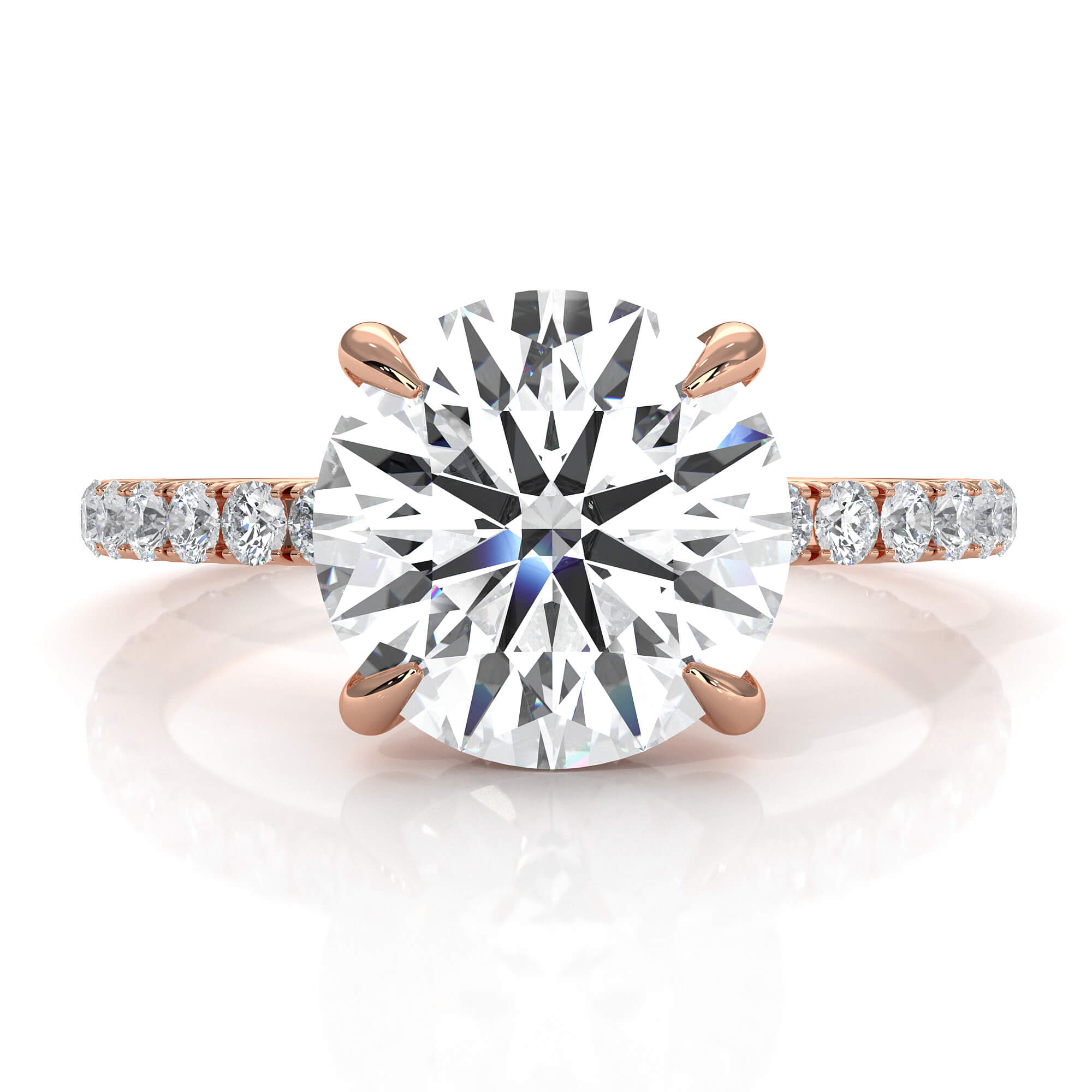 Hidden Halo French U Cut Pave Diamond Engagement Ring 14k Gold