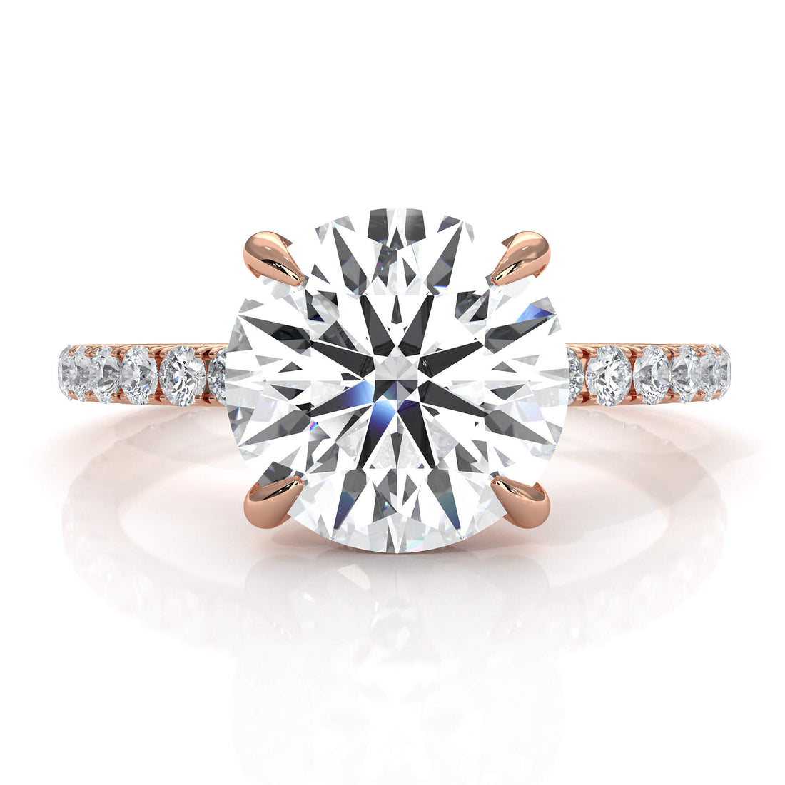 Hidden Halo French U Cut Pave Diamond Engagement Ring 14k Gold