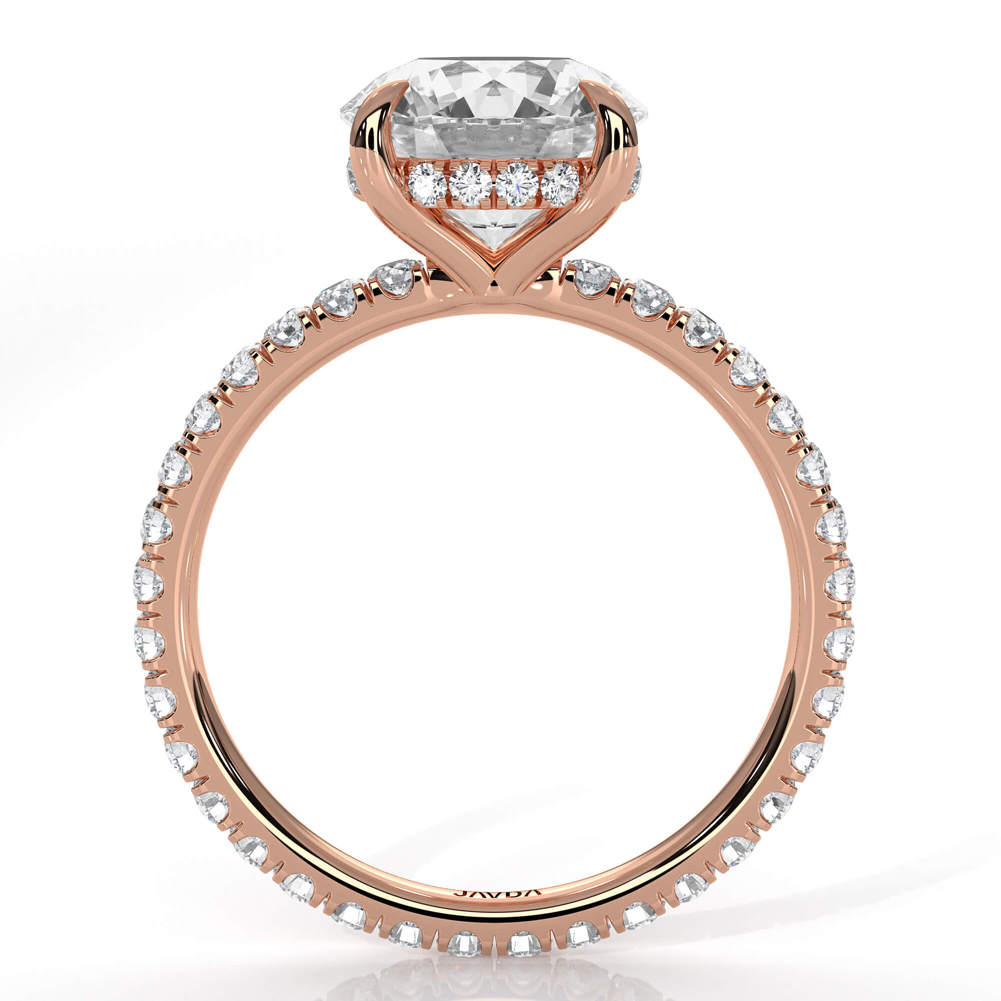 Hidden Halo French U Cut Pave Diamond Engagement Ring 14k Gold