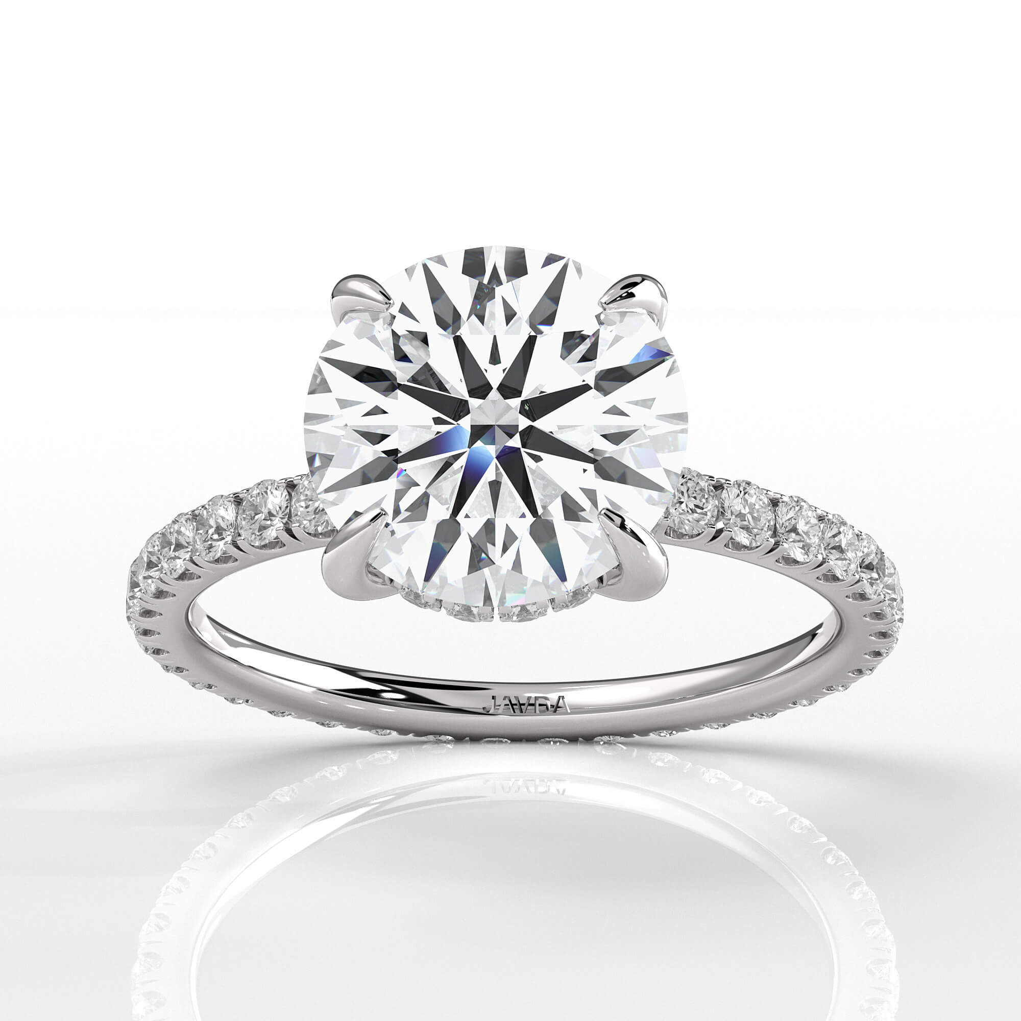 Hidden Halo French U Cut Pave Diamond Engagement Ring 14k Gold