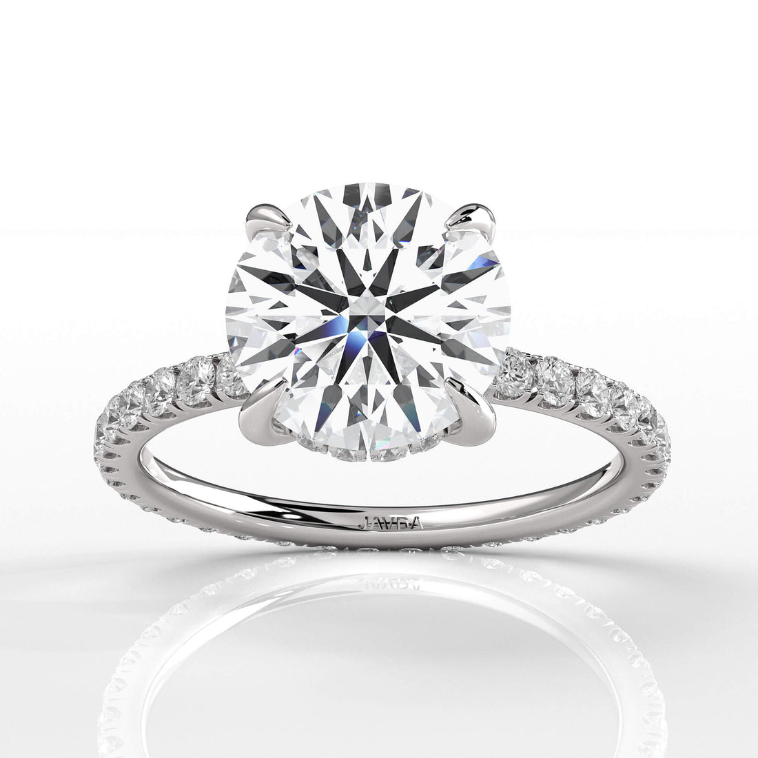 Hidden Halo French U Cut Pave Diamond Engagement Ring 14k Gold