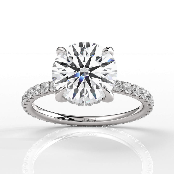 Hidden Halo French U Cut Pave Diamond Engagement Ring 14k Gold