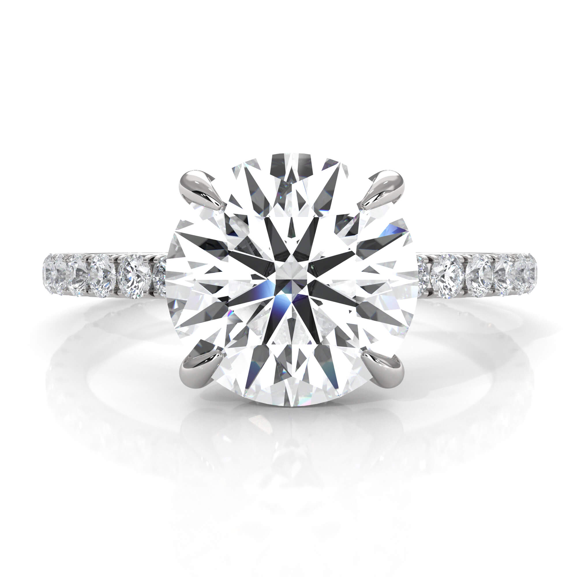 Hidden Halo French U Cut Pave Diamond Engagement Ring 14k Gold