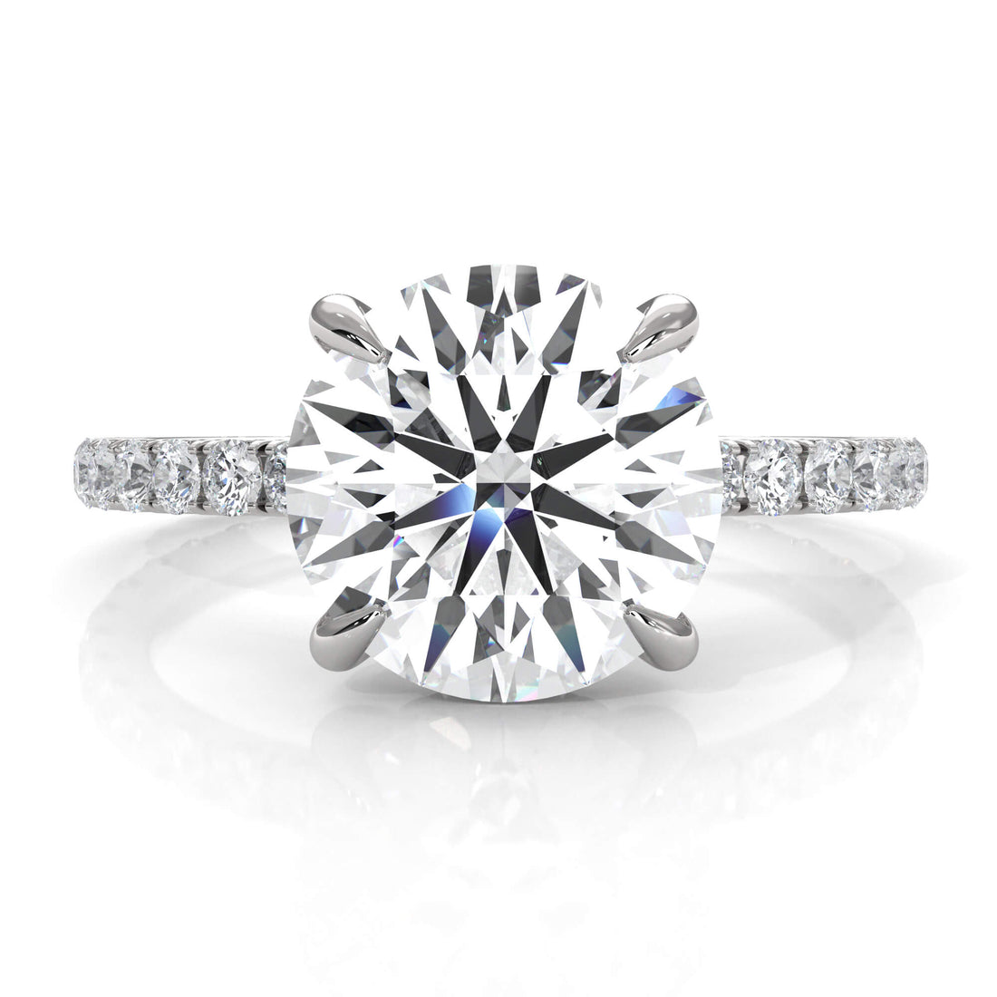 Hidden Halo French U Cut Pave Diamond Engagement Ring 14k Gold