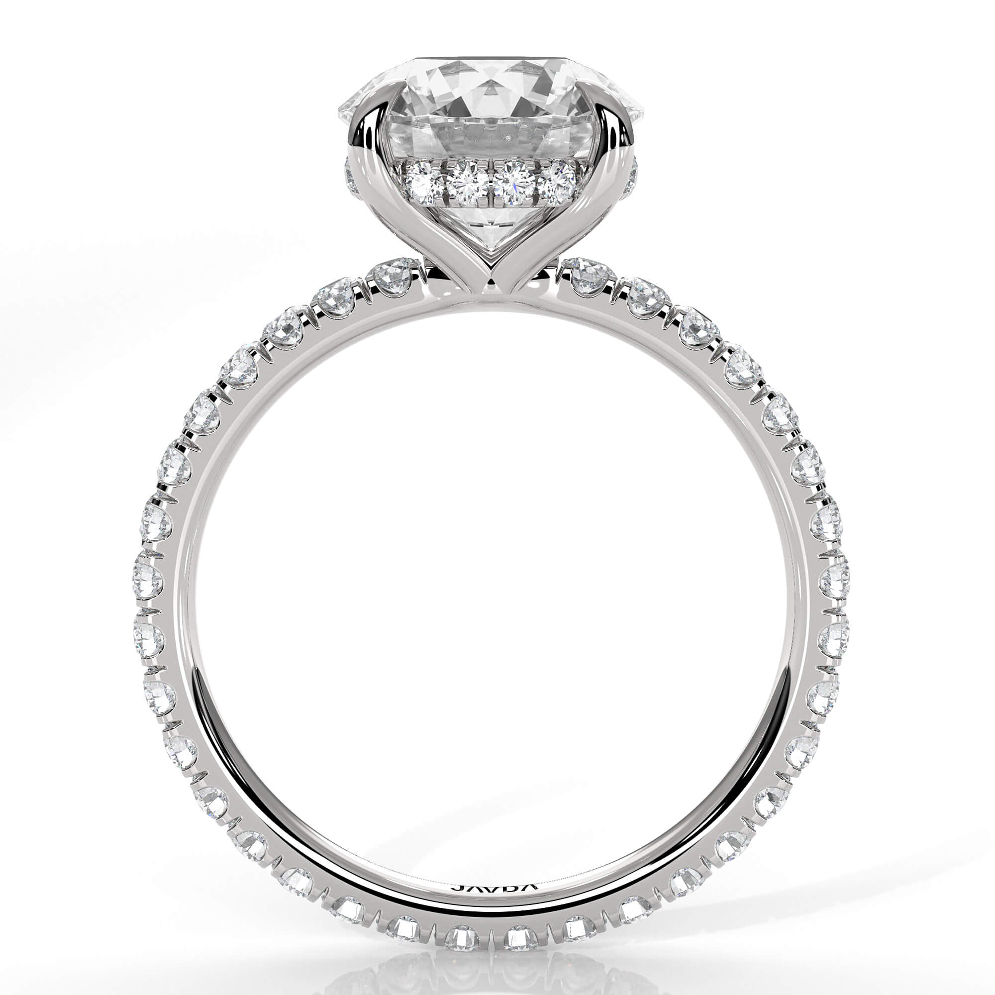 Hidden Halo French U Cut Pave Diamond Engagement Ring 14k Gold