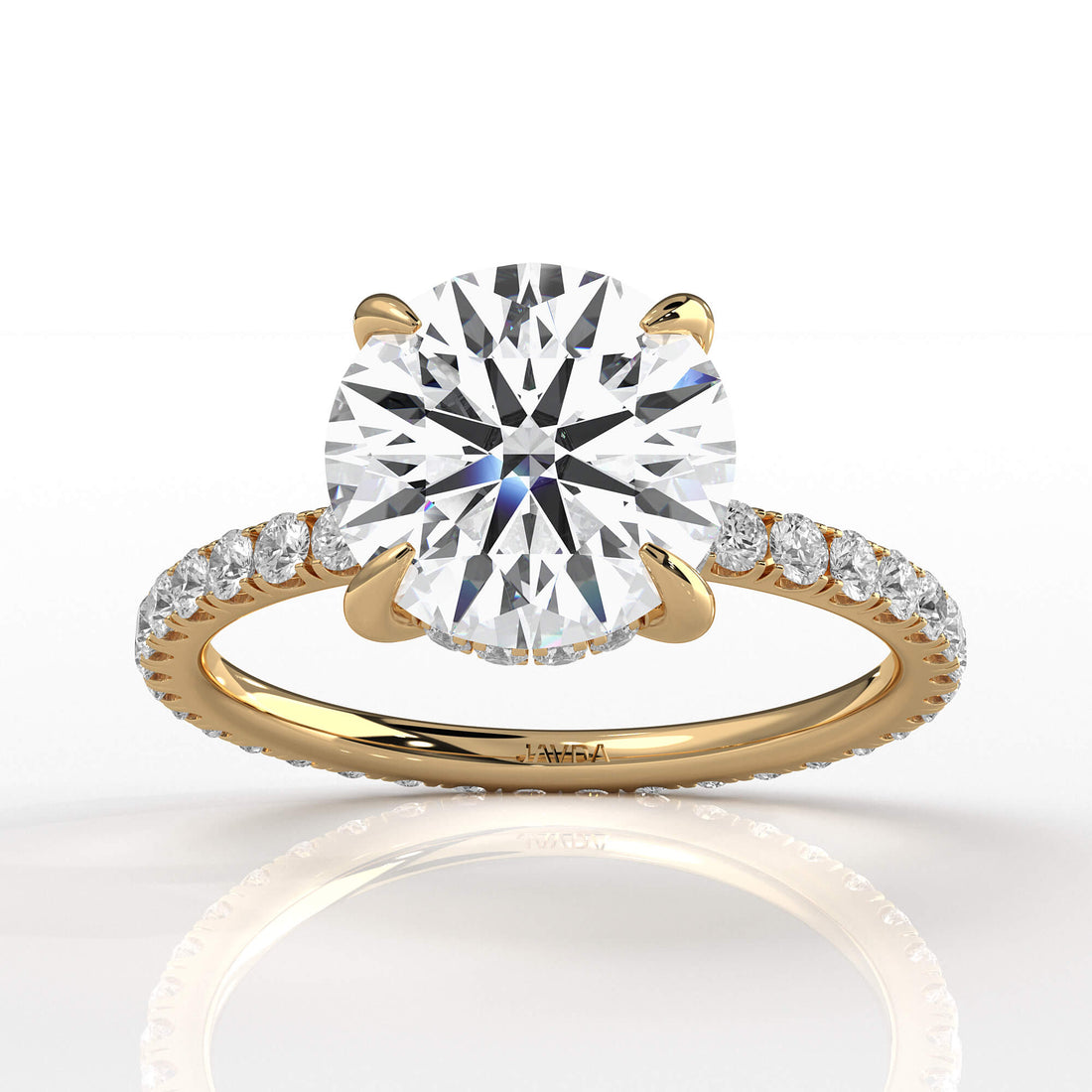 Hidden Halo French U Cut Pave Diamond Engagement Ring 14k Gold