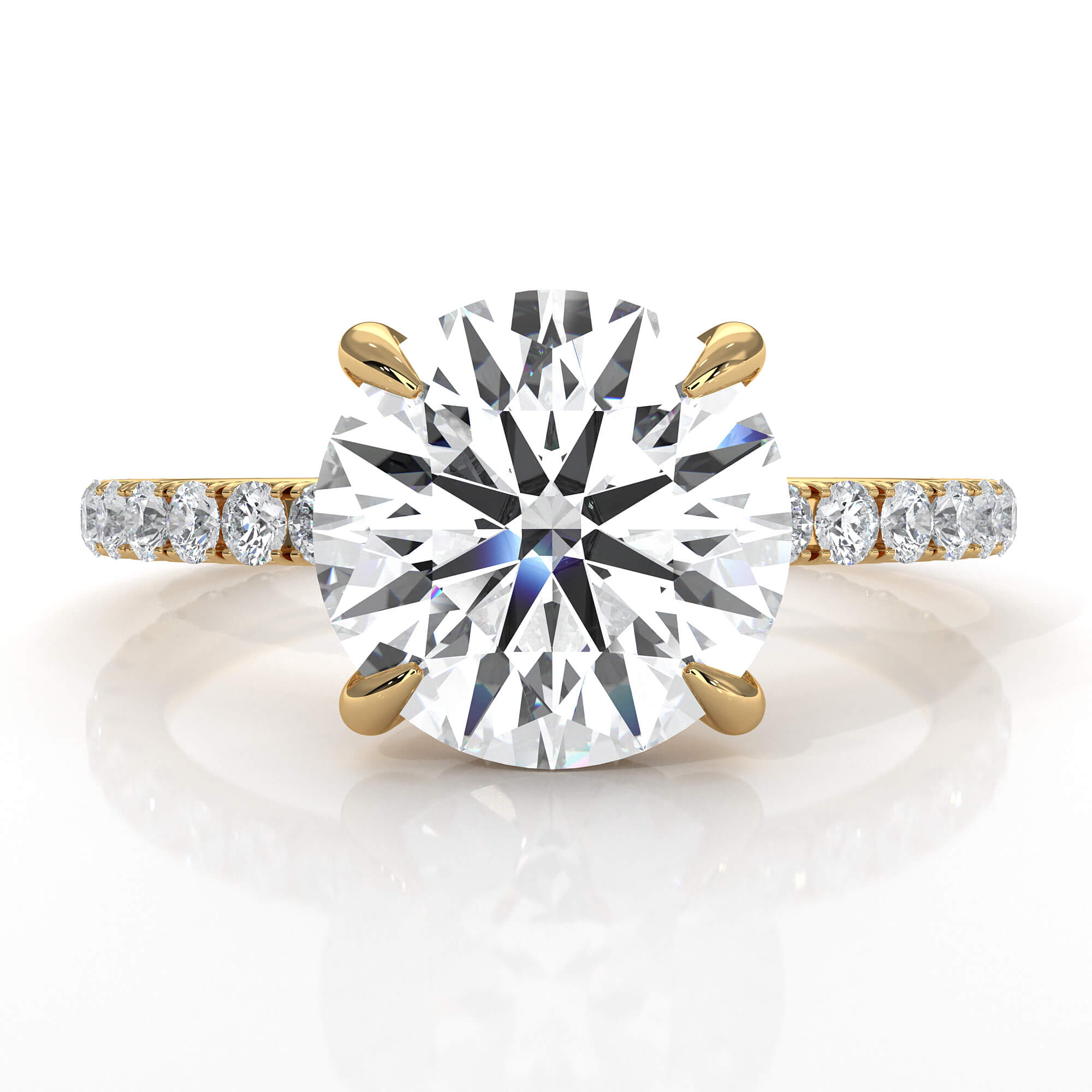 Hidden Halo French U Cut Pave Diamond Engagement Ring 14k Gold