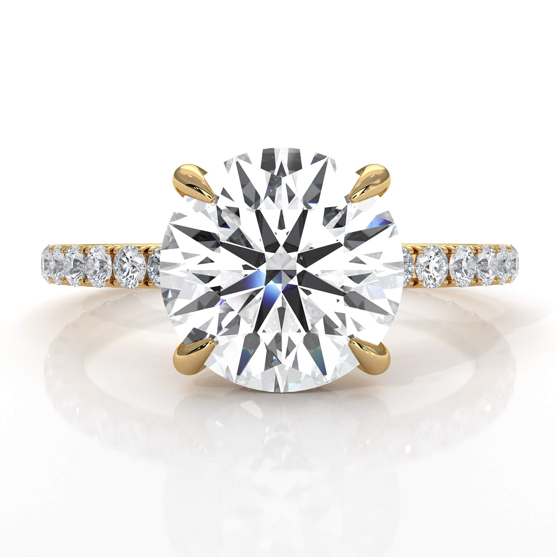 Hidden Halo French U Cut Pave Diamond Engagement Ring 14k Gold