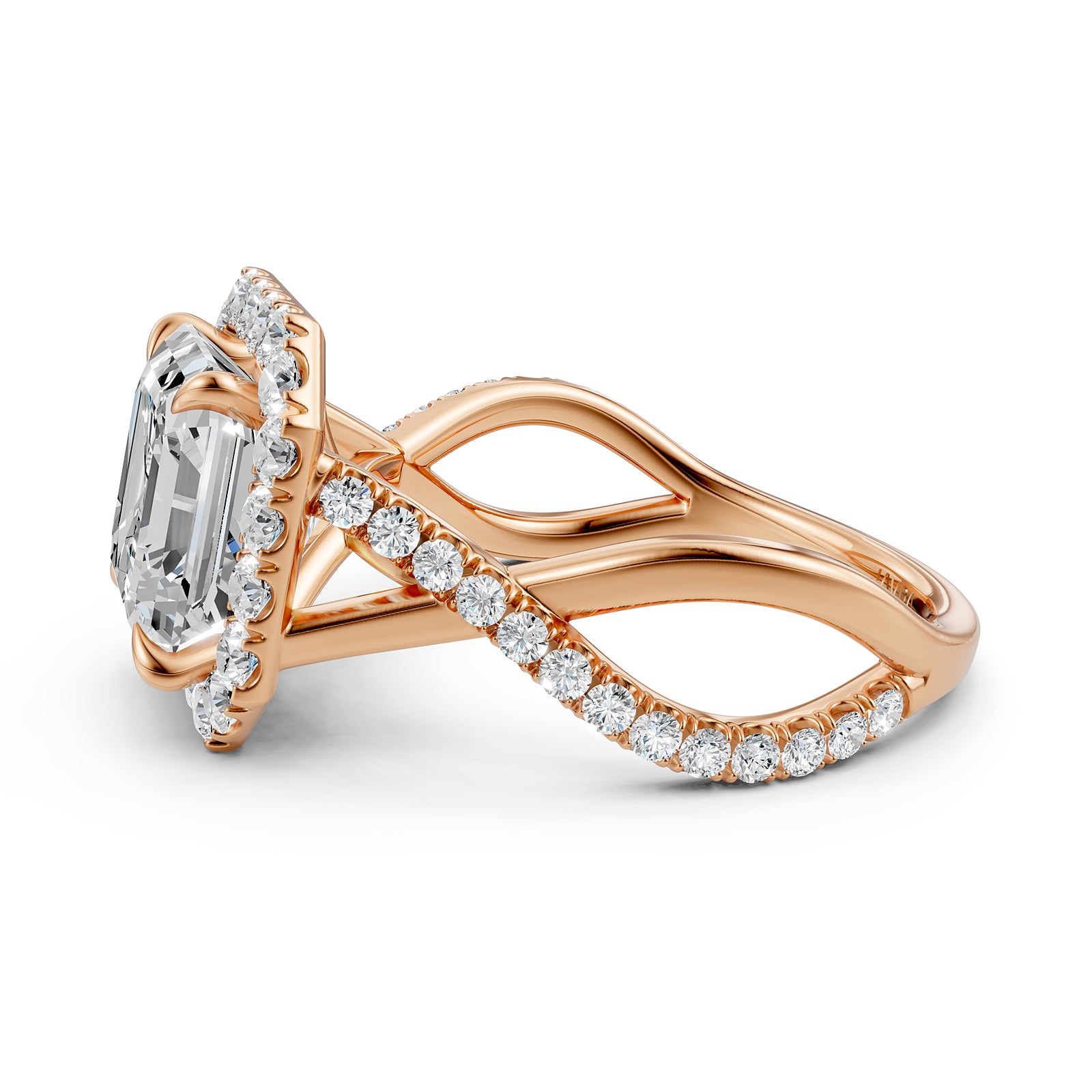 Twisted Halo XOXO Style Lab Grown Diamond Engagement Ring IGI Certified 3.70 Ctw.