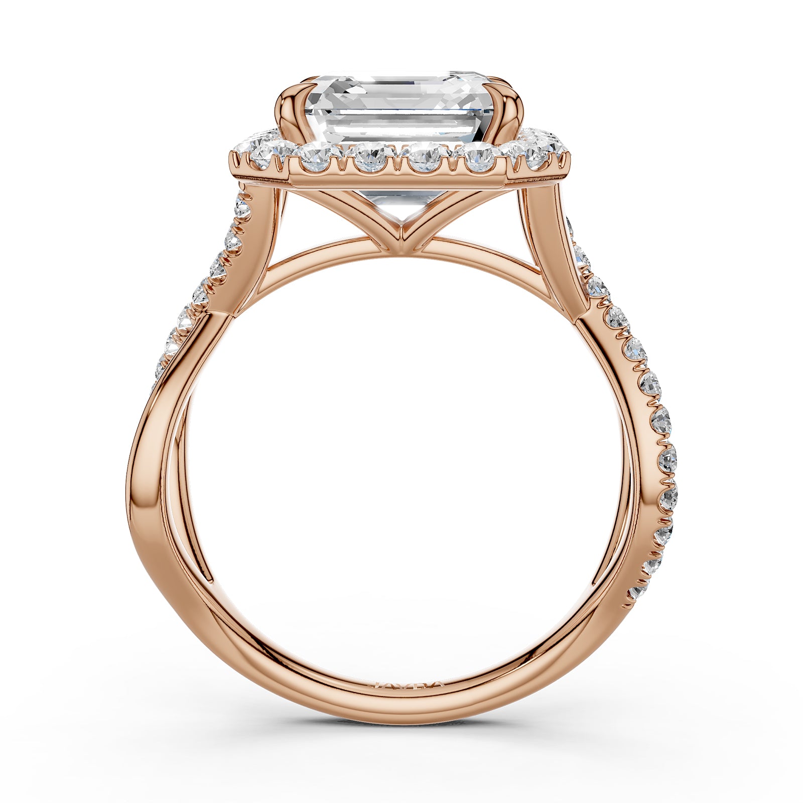 Twisted Halo XOXO Style Asscher Lab Grown Diamond Engagement Ring