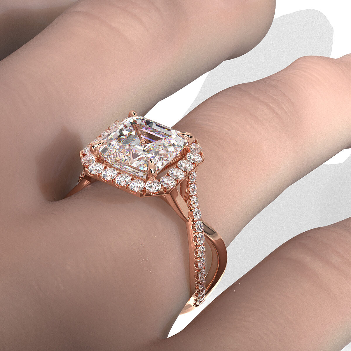 Twisted Halo XOXO Style Asscher Lab Grown Diamond Engagement Ring