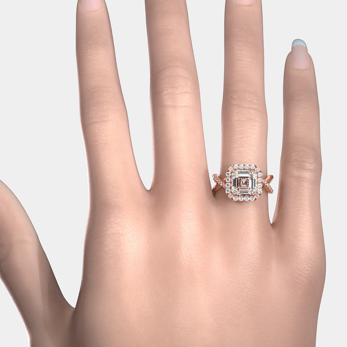 Twisted Halo XOXO Style Asscher Lab Grown Diamond Engagement Ring
