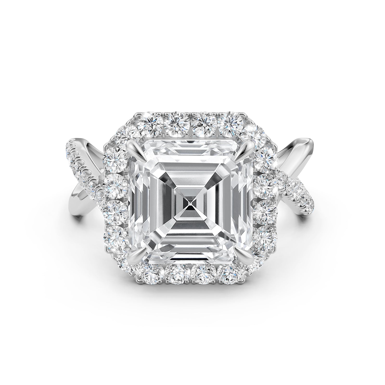 Twisted Halo XOXO Style Lab Grown Diamond Engagement Ring IGI Certified 3.70 Ctw.