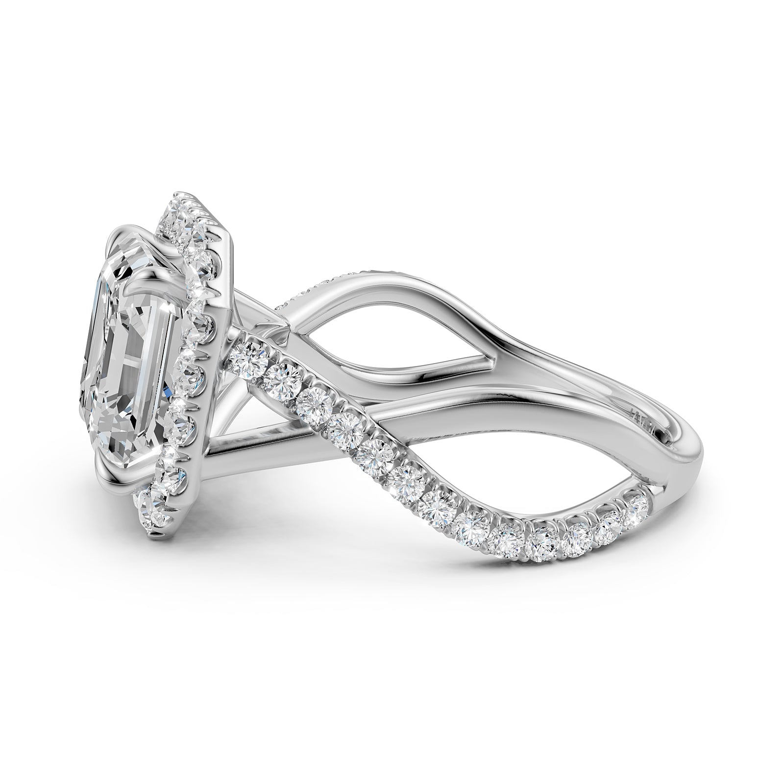 Twisted Halo XOXO Style Lab Grown Diamond Engagement Ring IGI Certified 3.70 Ctw.