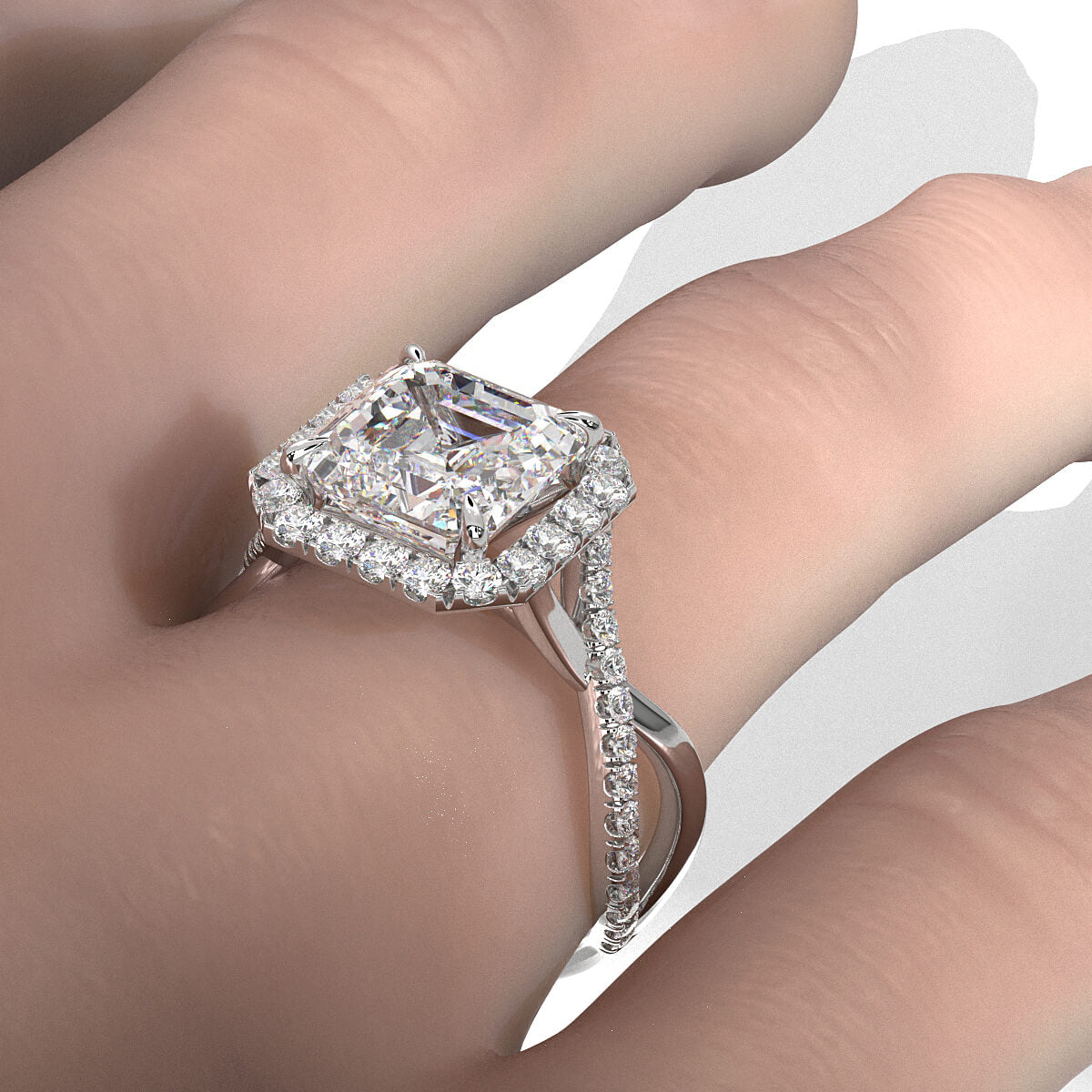 Twisted Halo XOXO Style Lab Grown Diamond Engagement Ring IGI Certified 3.70 Ctw.