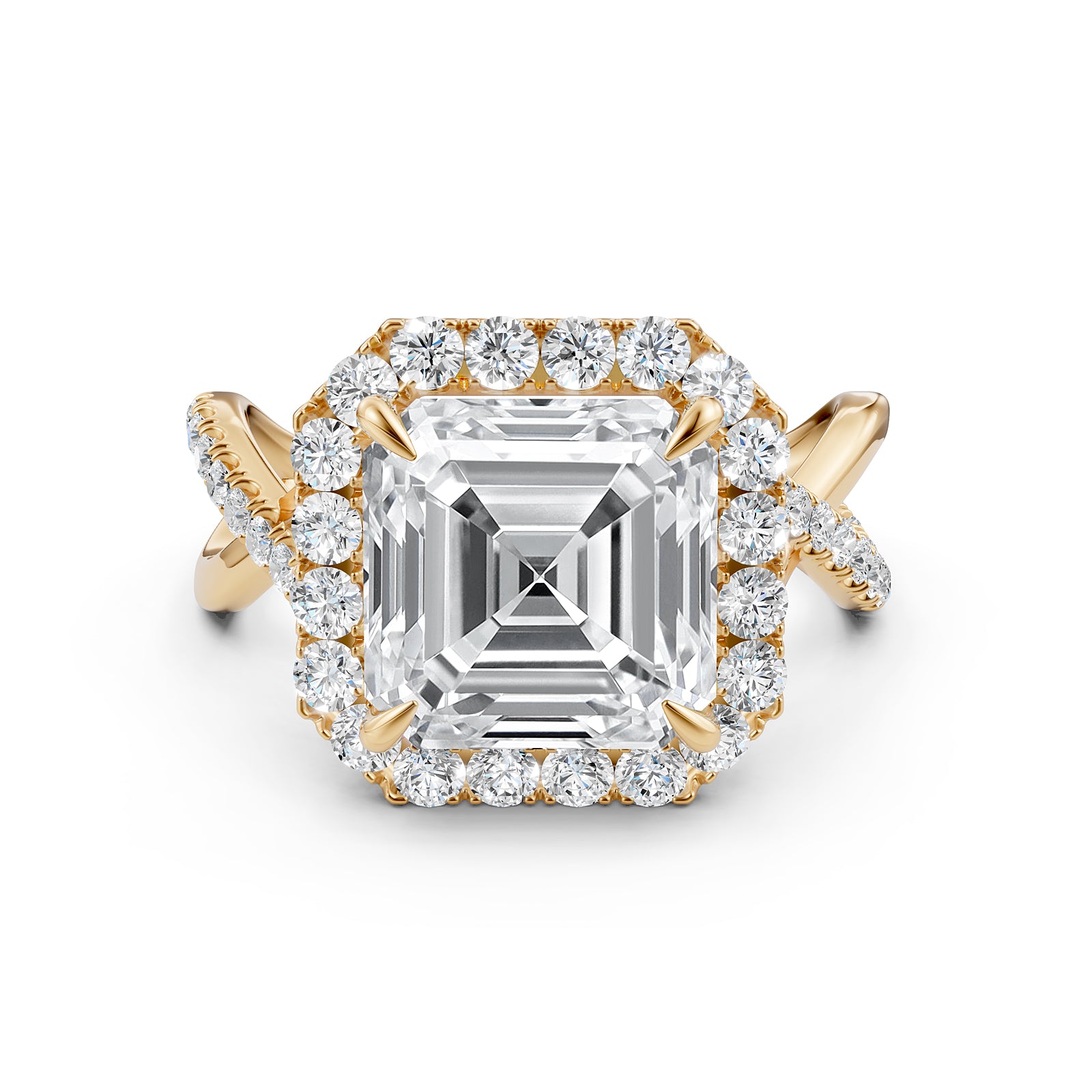 Twisted Halo XOXO Style Asscher Lab Grown Diamond Engagement Ring