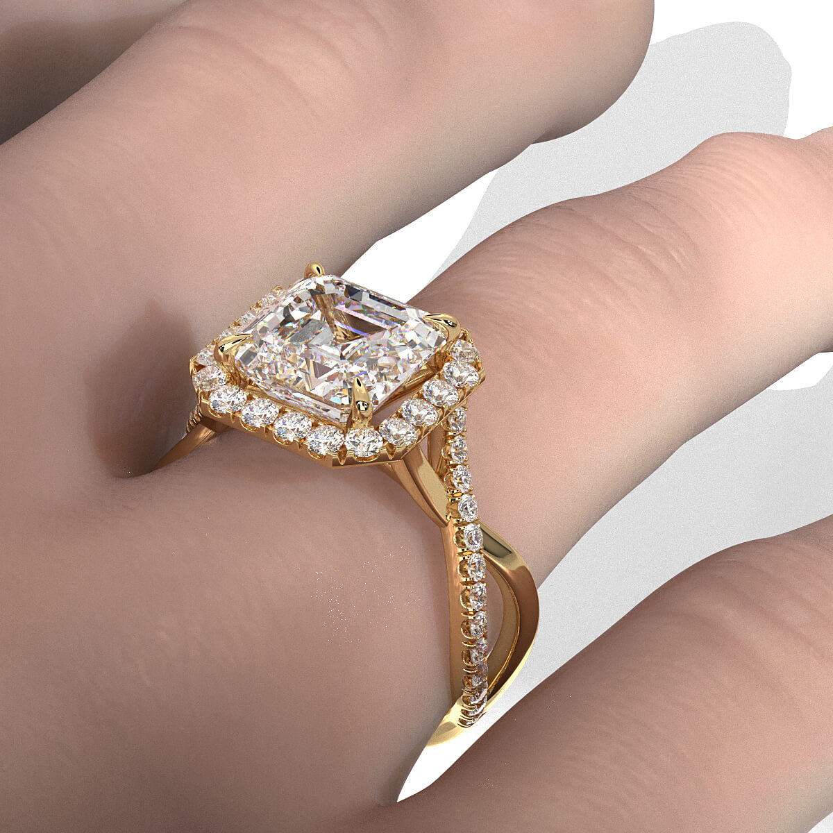 Twisted Halo XOXO Style Lab Grown Diamond Engagement Ring IGI Certified 3.70 Ctw.