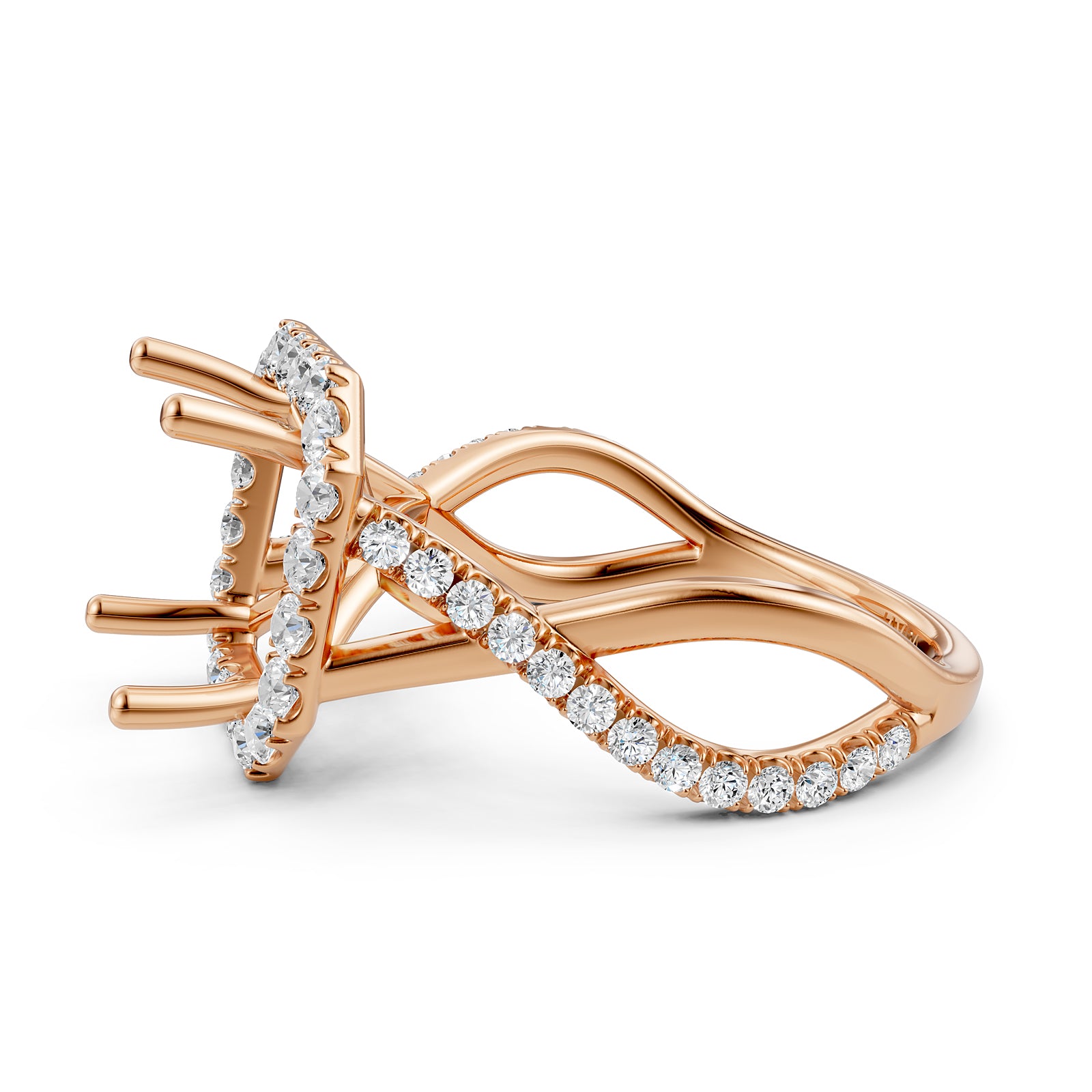 Twisted Halo XOXO Style Semi Mount Lab Grown Diamond Engagement Ring 0.70Ct.