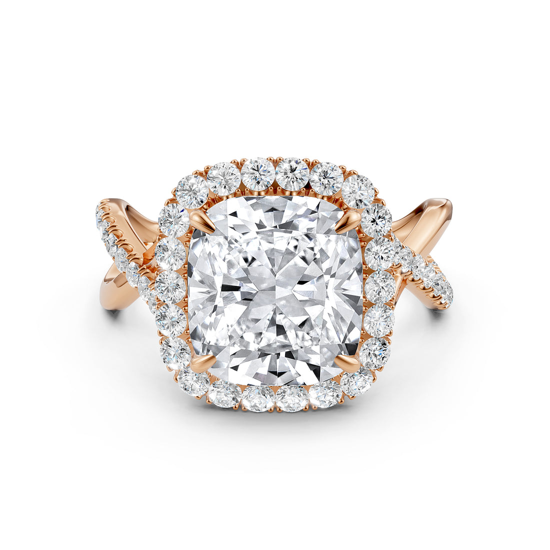 Twisted Halo XOXO Style Lab Grown Diamond Engagement Ring IGI Certified 3.70 Ctw.
