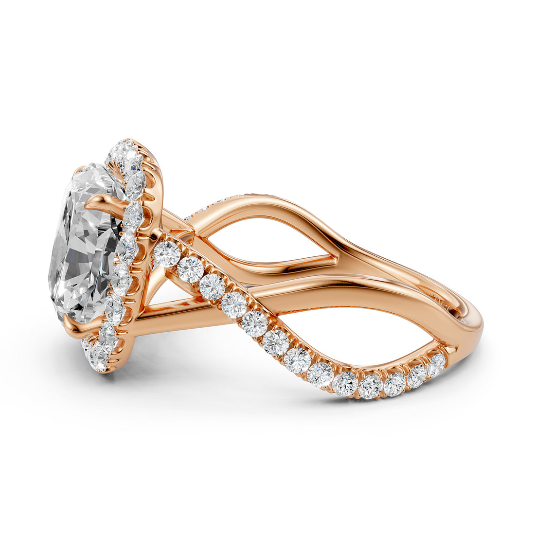 Twisted Halo XOXO Style Lab Grown Diamond Engagement Ring IGI Certified 3.70 Ctw.
