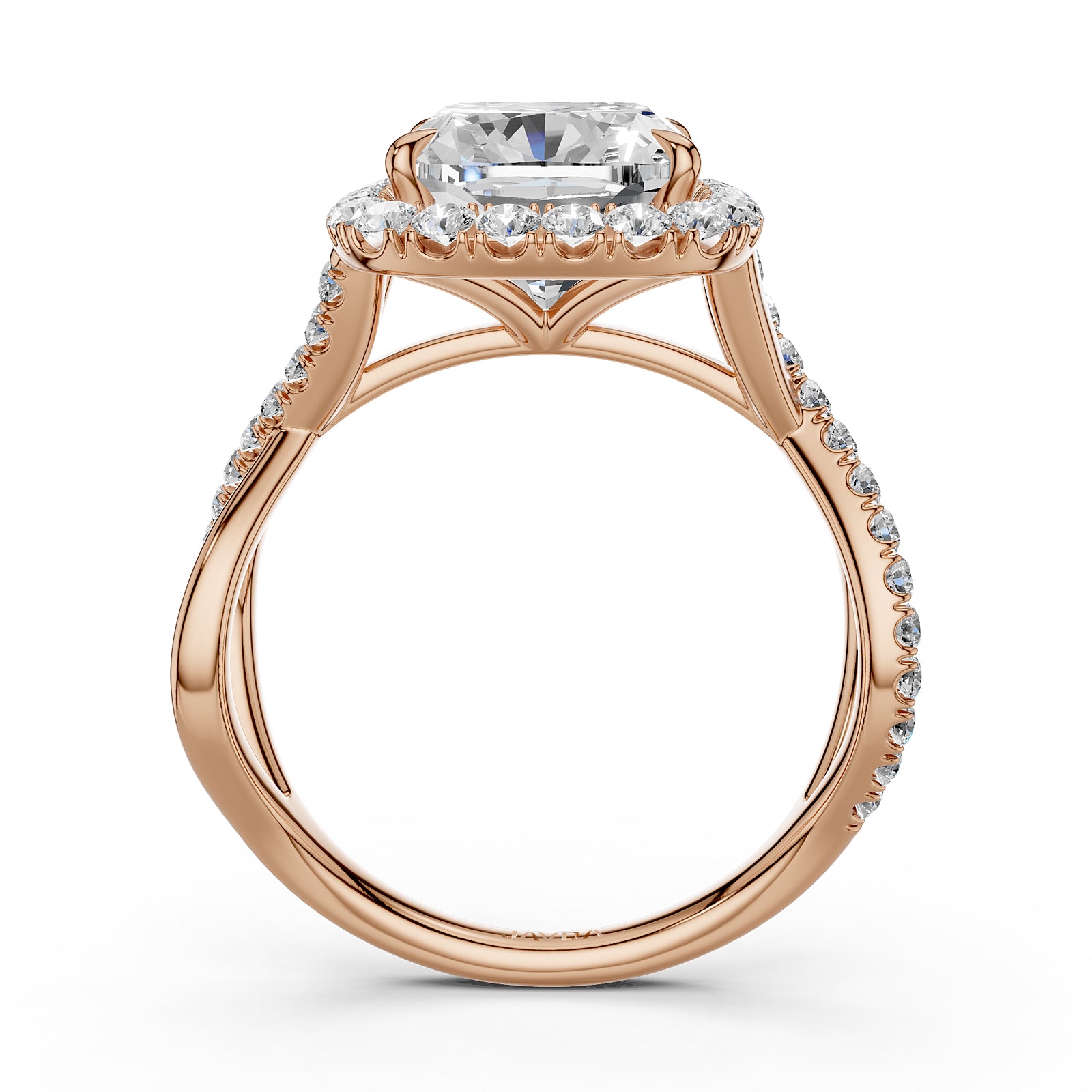 Twisted Halo XOXO Style Cushion Lab Grown Diamond Engagement Ring