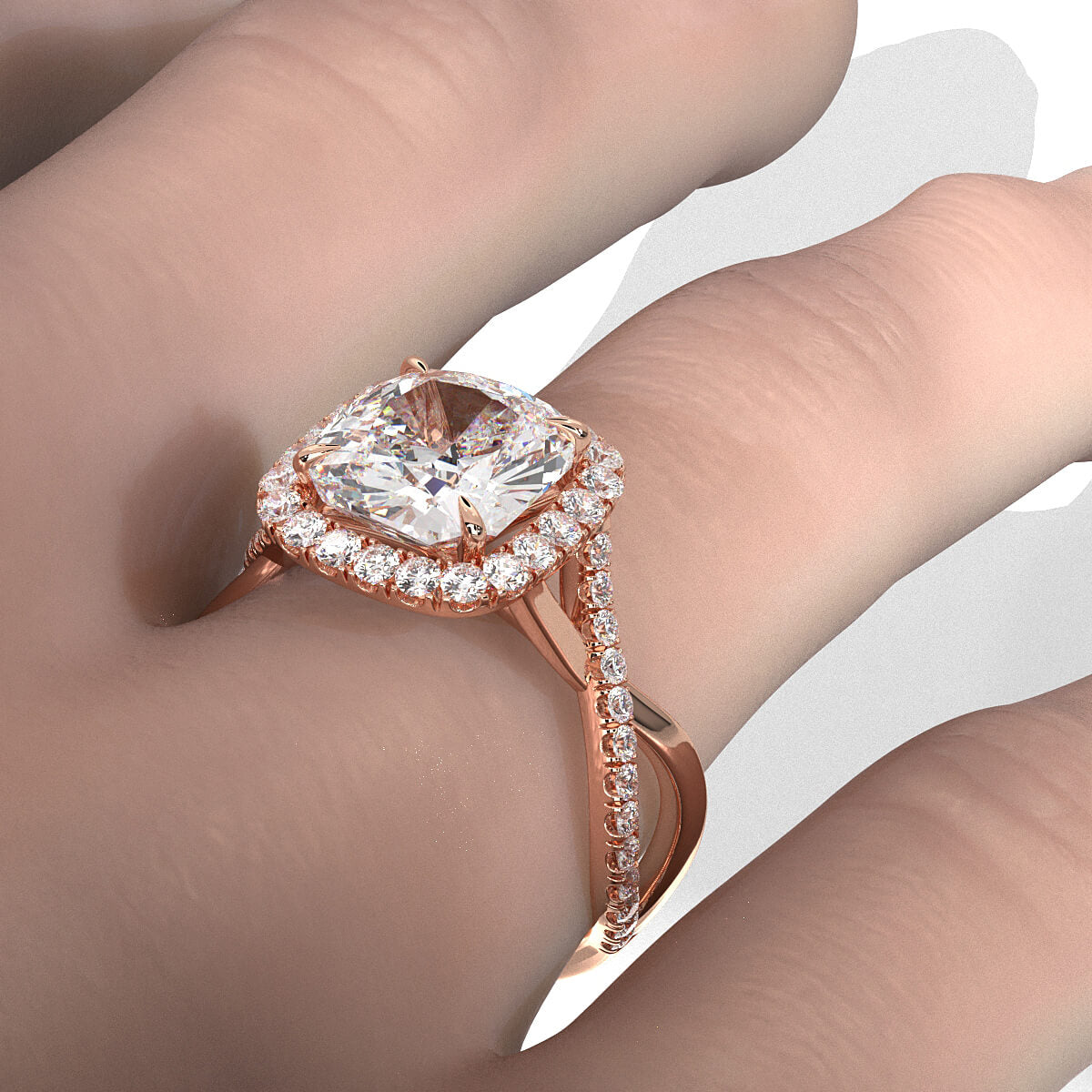 Twisted Halo XOXO Style Lab Grown Diamond Engagement Ring IGI Certified 3.70 Ctw.