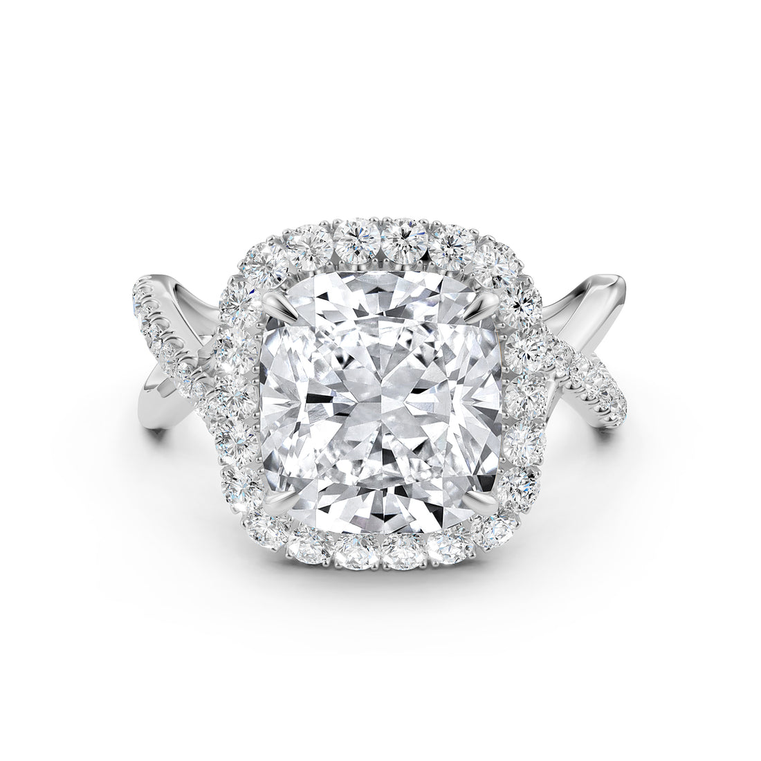 Twisted Halo XOXO Style Lab Grown Diamond Engagement Ring IGI Certified 3.70 Ctw.