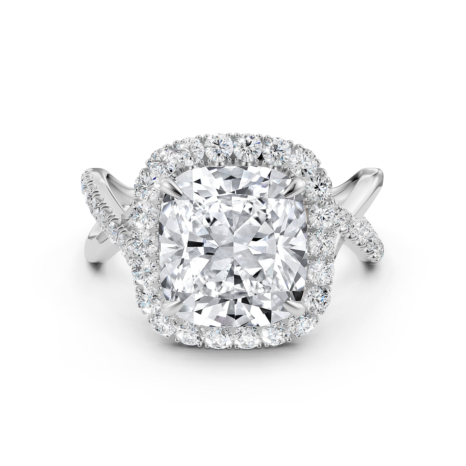 Twisted Halo XOXO Style Cushion Lab Grown Diamond Engagement Ring