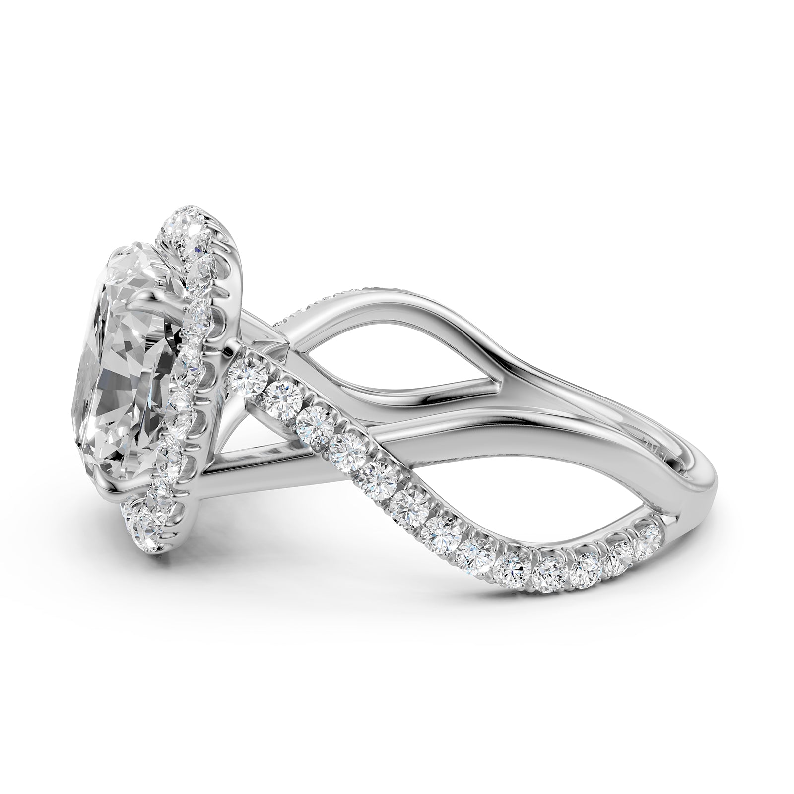 Twisted Halo XOXO Style Lab Grown Diamond Engagement Ring IGI Certified 3.70 Ctw.
