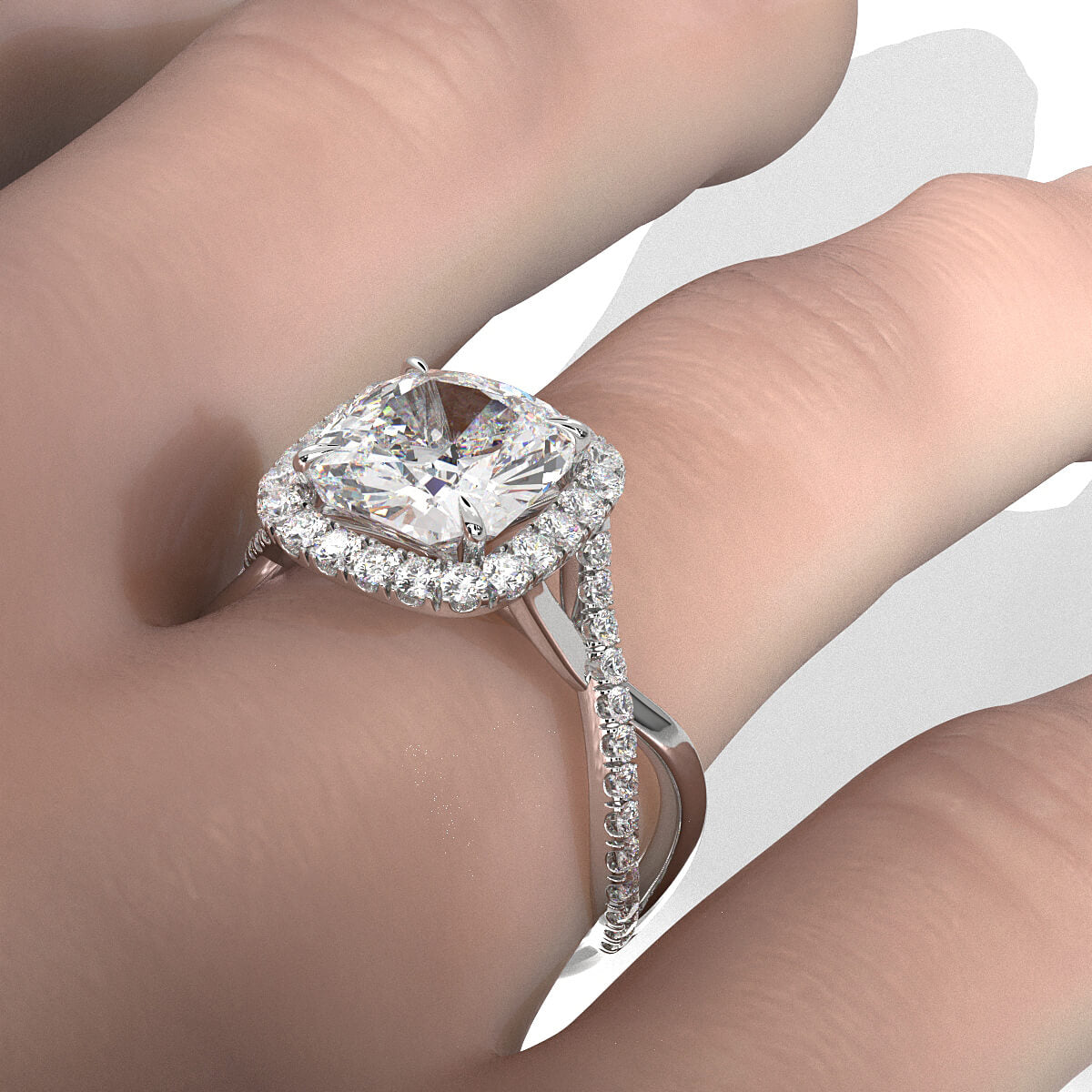 Twisted Halo XOXO Style Cushion Lab Grown Diamond Engagement Ring