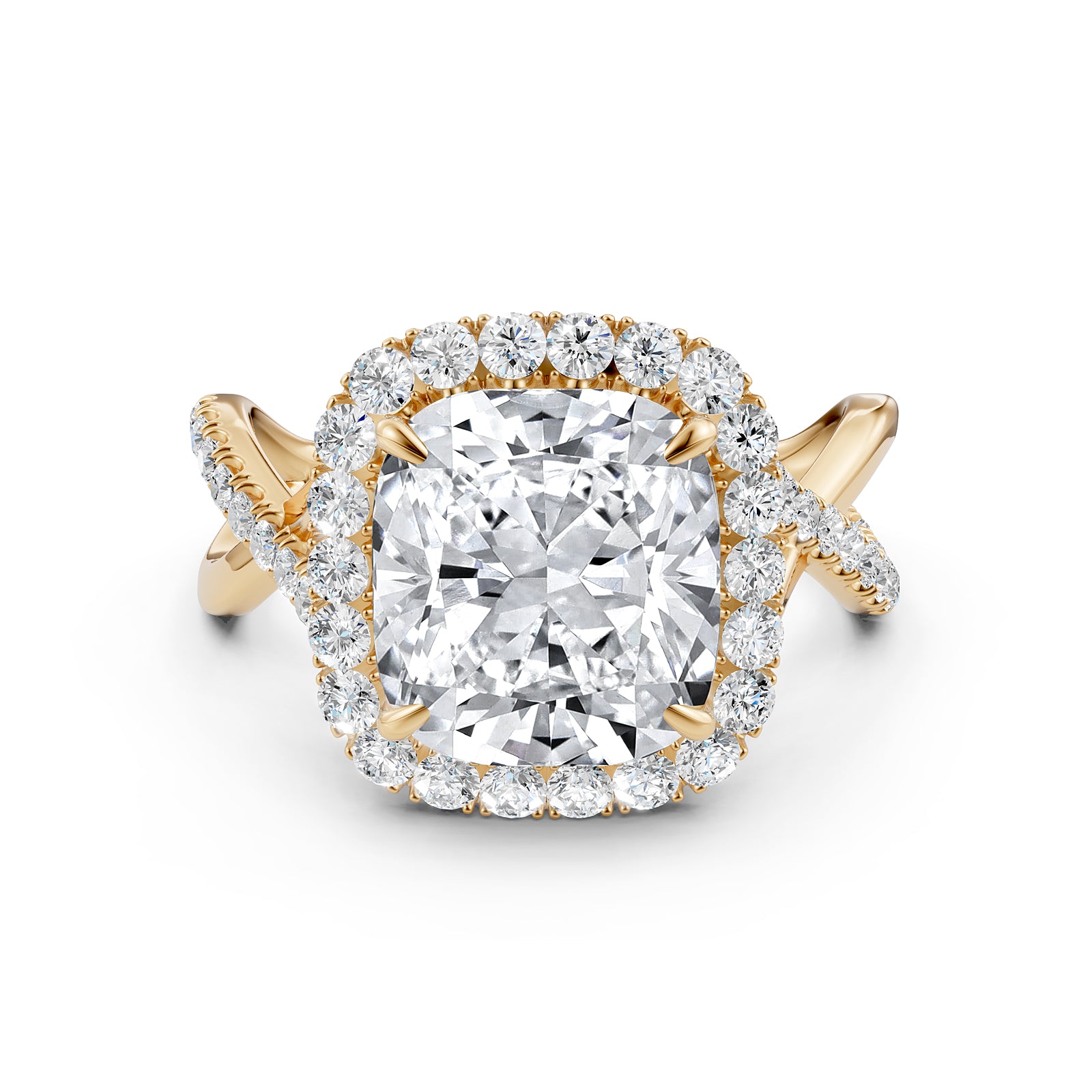 Twisted Halo XOXO Style Cushion Lab Grown Diamond Engagement Ring