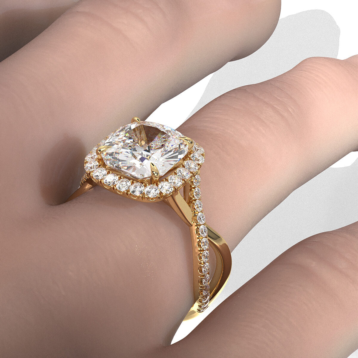 Twisted Halo XOXO Style Cushion Lab Grown Diamond Engagement Ring