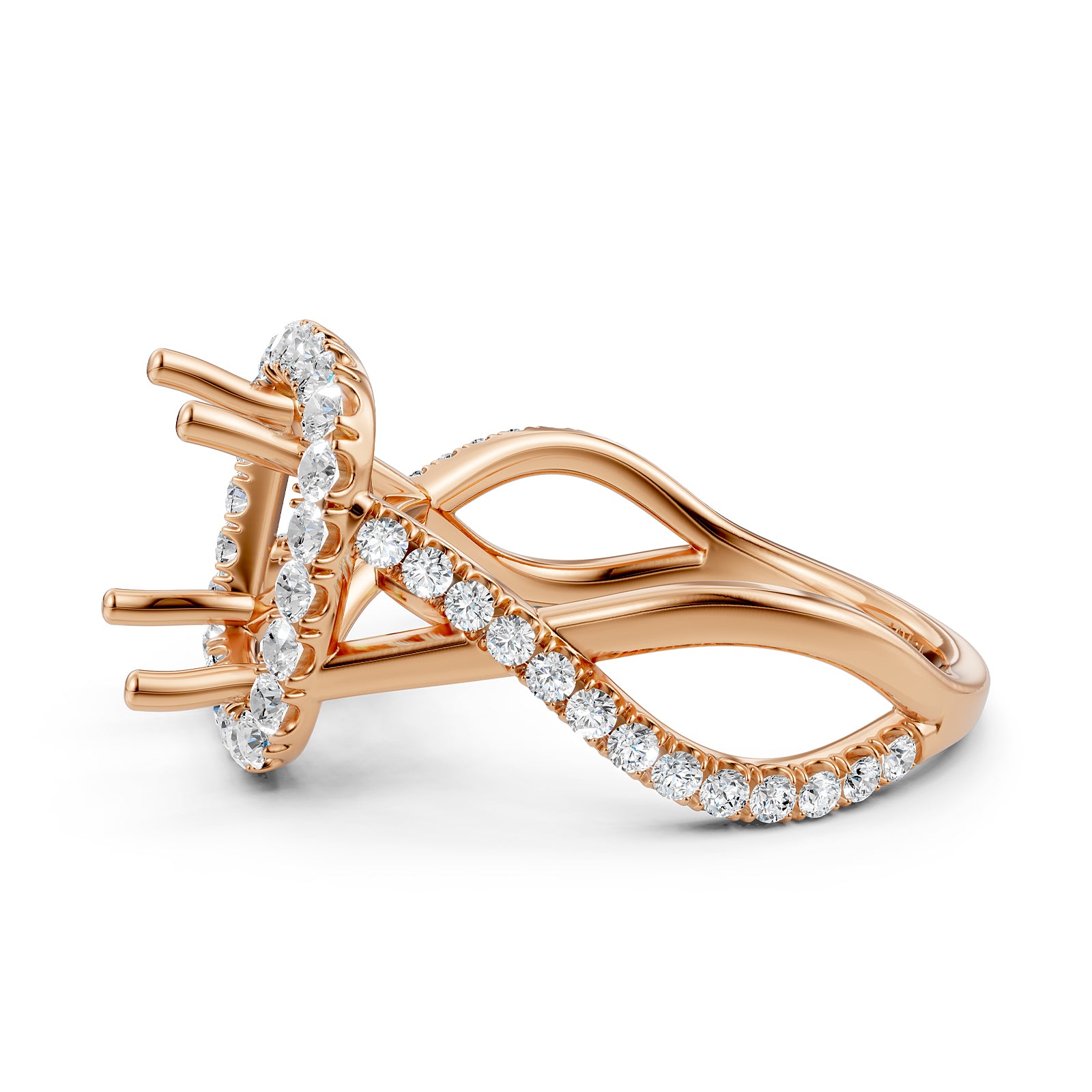 Twisted Halo XOXO Style Semi Mount Lab Grown Diamond Engagement Ring 0.70Ct.