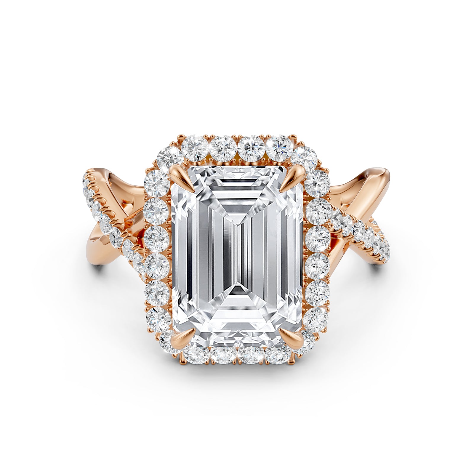 Twisted Halo XOXO Style Emerald Lab Grown Diamond Engagement Ring