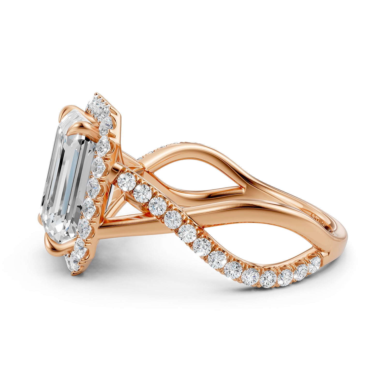 Twisted Halo XOXO Style Lab Grown Diamond Engagement Ring IGI Certified 3.70 Ctw.