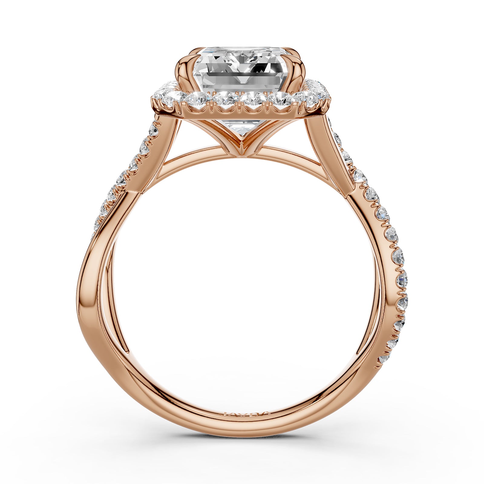 Twisted Halo XOXO Style Emerald Lab Grown Diamond Engagement Ring