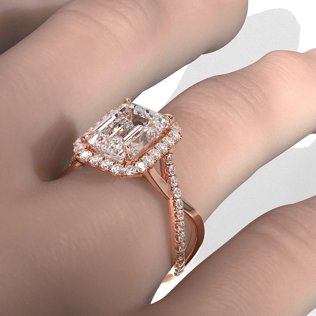 Twisted Halo XOXO Style Emerald Lab Grown Diamond Engagement Ring