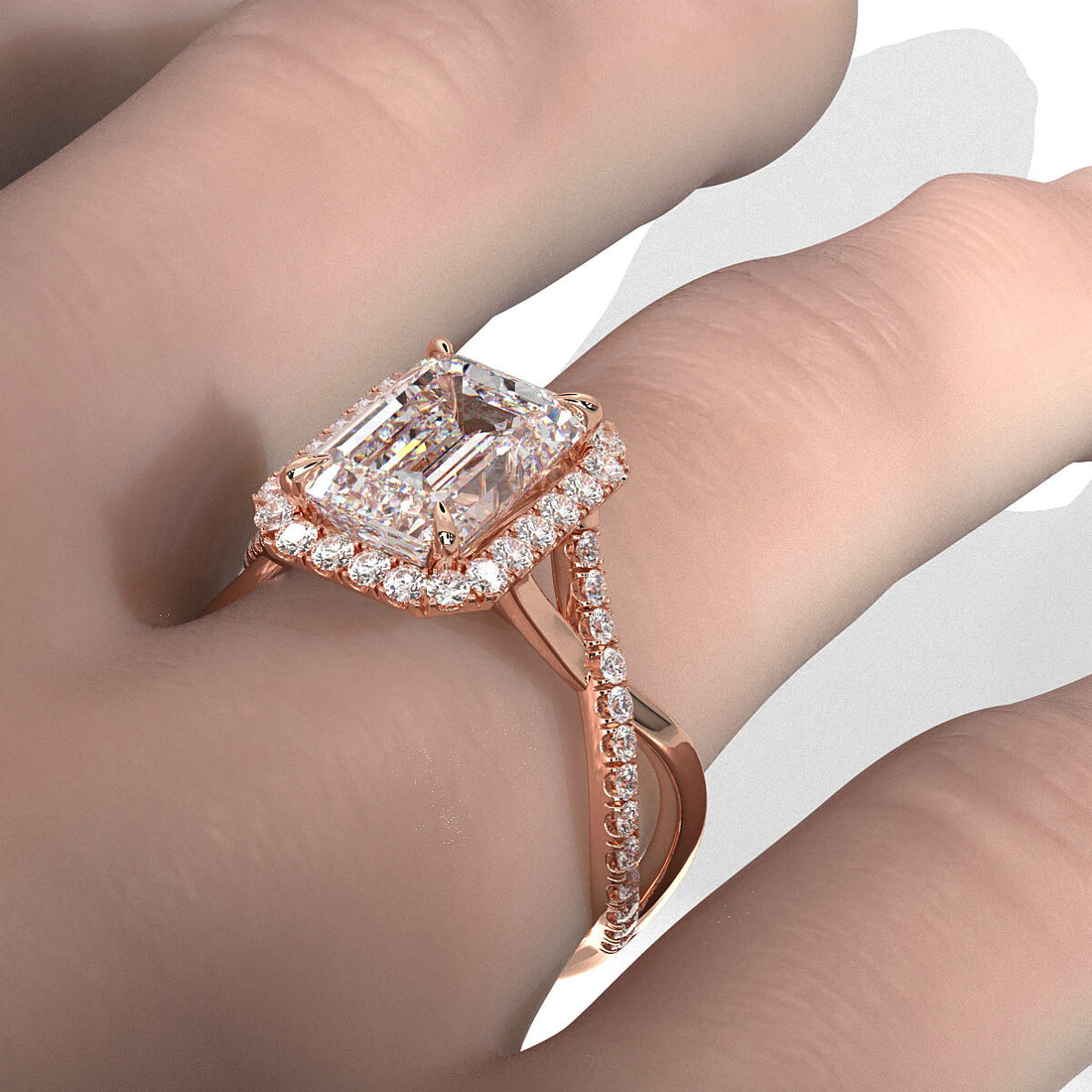 Twisted Halo XOXO Style Lab Grown Diamond Engagement Ring IGI Certified 3.70 Ctw.
