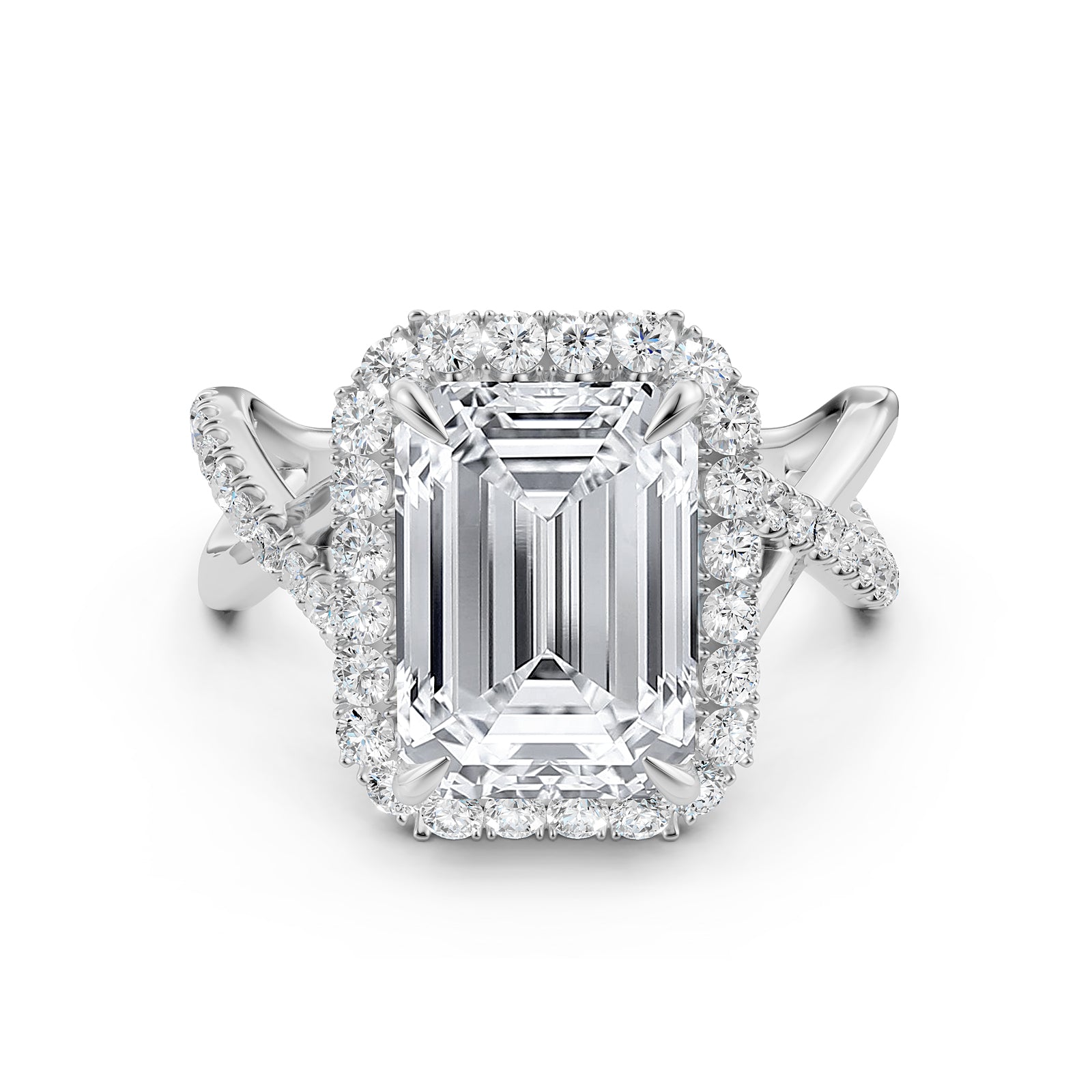 Twisted Halo XOXO Style Emerald Lab Grown Diamond Engagement Ring