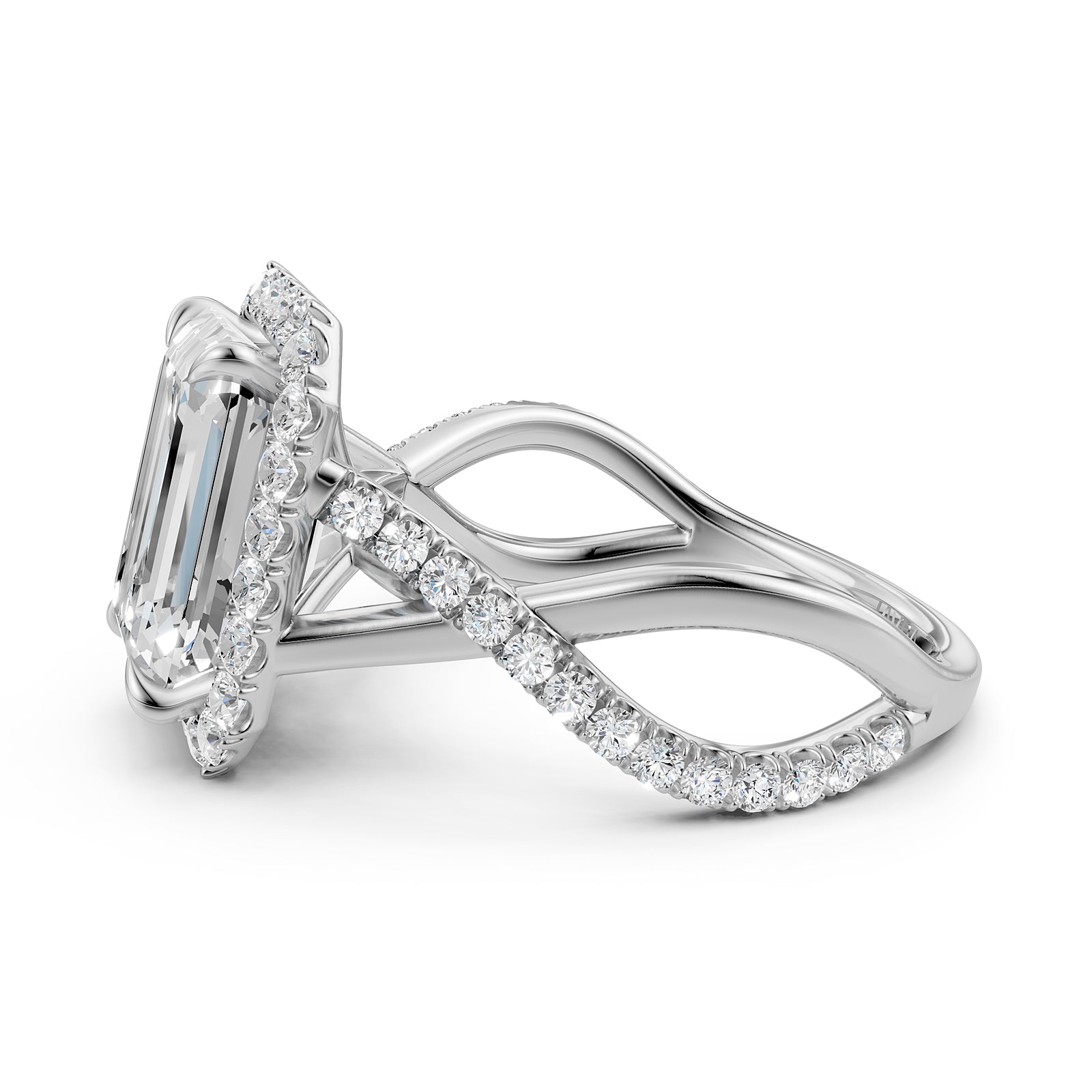 Twisted Halo XOXO Style Emerald Lab Grown Diamond Engagement Ring