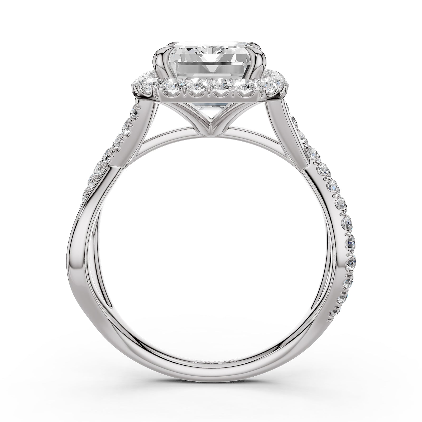 Twisted Halo XOXO Style Emerald Lab Grown Diamond Engagement Ring