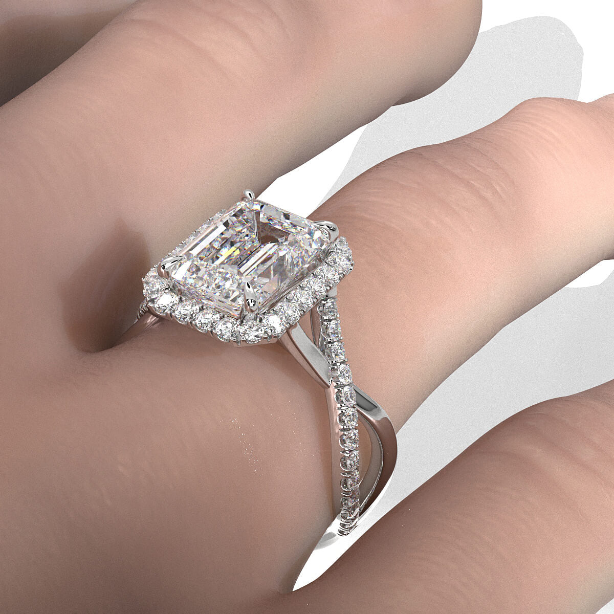 Twisted Halo XOXO Style Lab Grown Diamond Engagement Ring IGI Certified 3.70 Ctw.