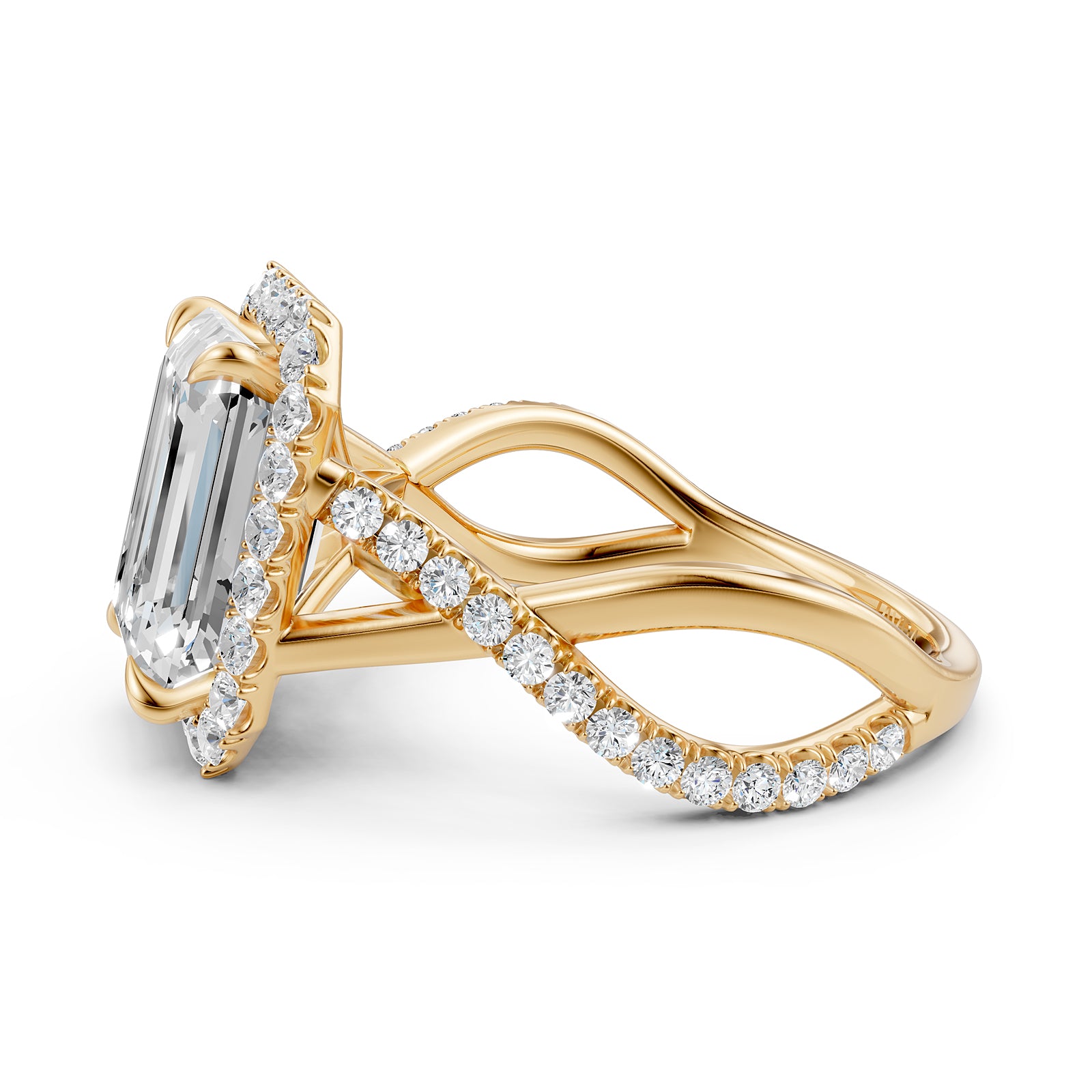 Twisted Halo XOXO Style Emerald Lab Grown Diamond Engagement Ring