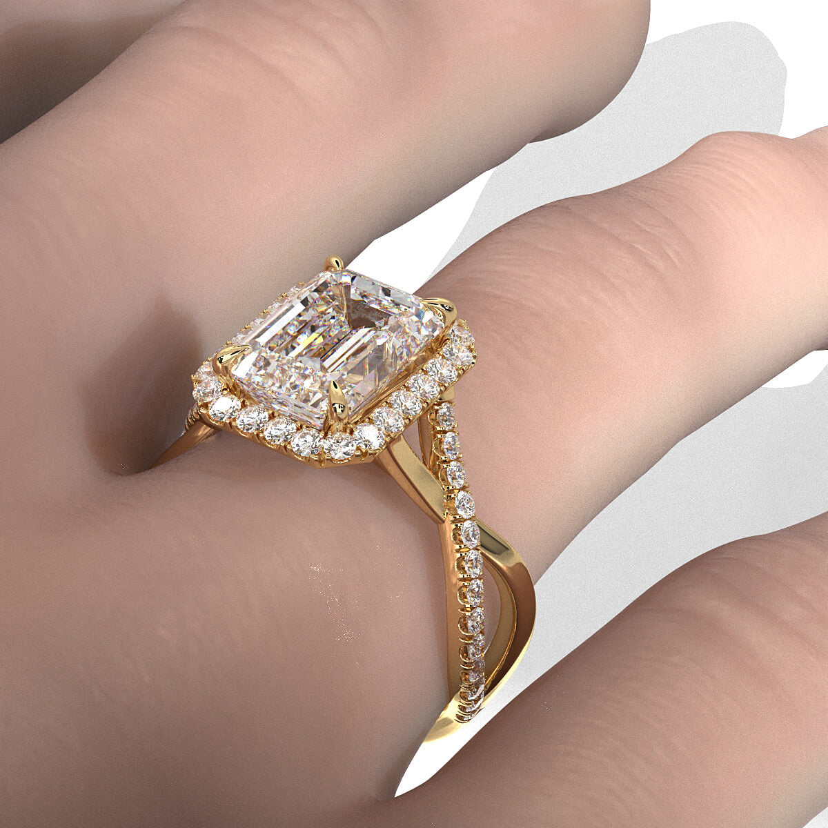 Twisted Halo XOXO Style Emerald Lab Grown Diamond Engagement Ring