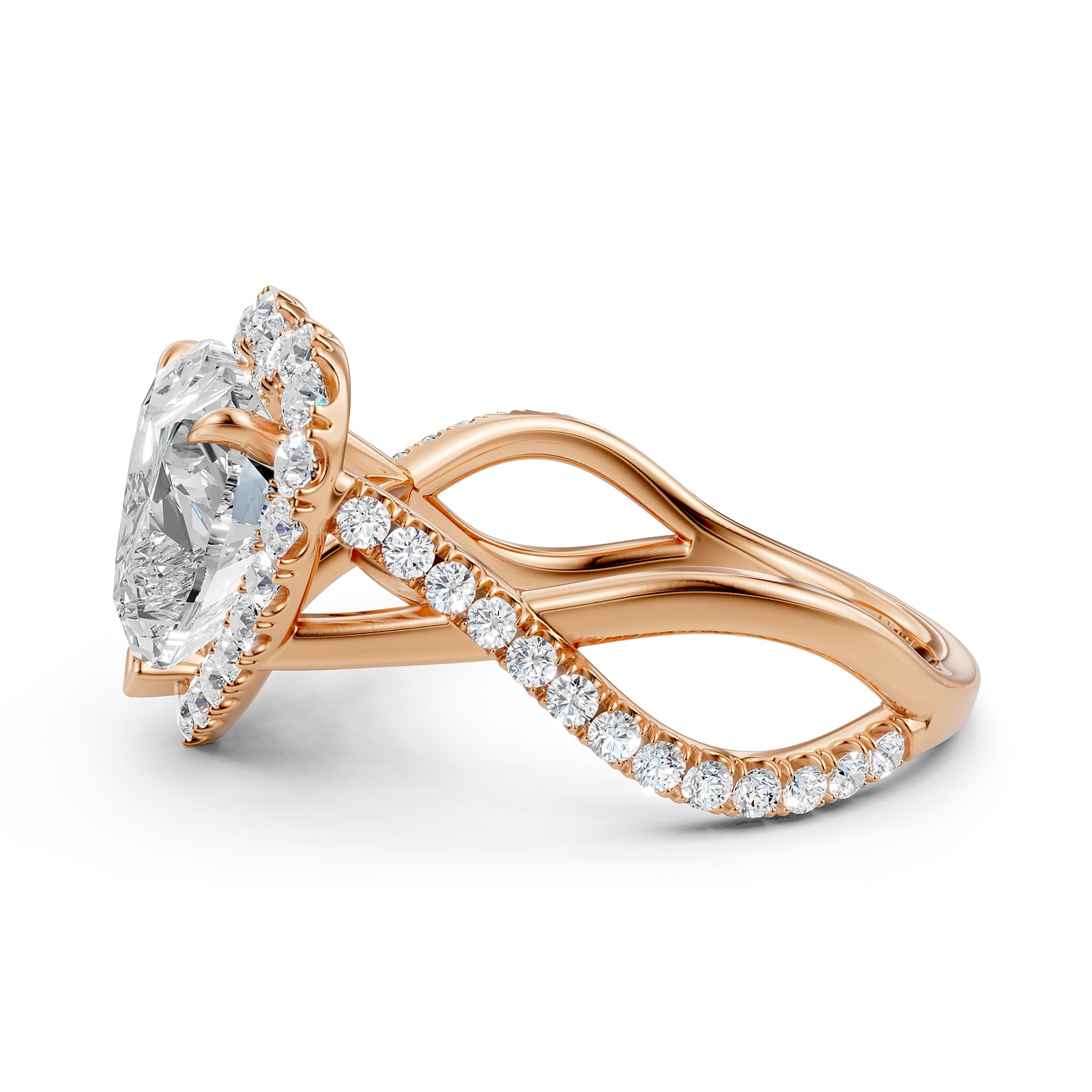 Twisted Halo XOXO Style Heart Diamond Engagement Ring in 14k White Gold