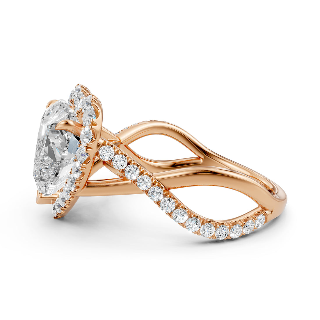 Twisted Halo XOXO Style Lab Grown Diamond Engagement Ring IGI Certified 3.70 Ctw.