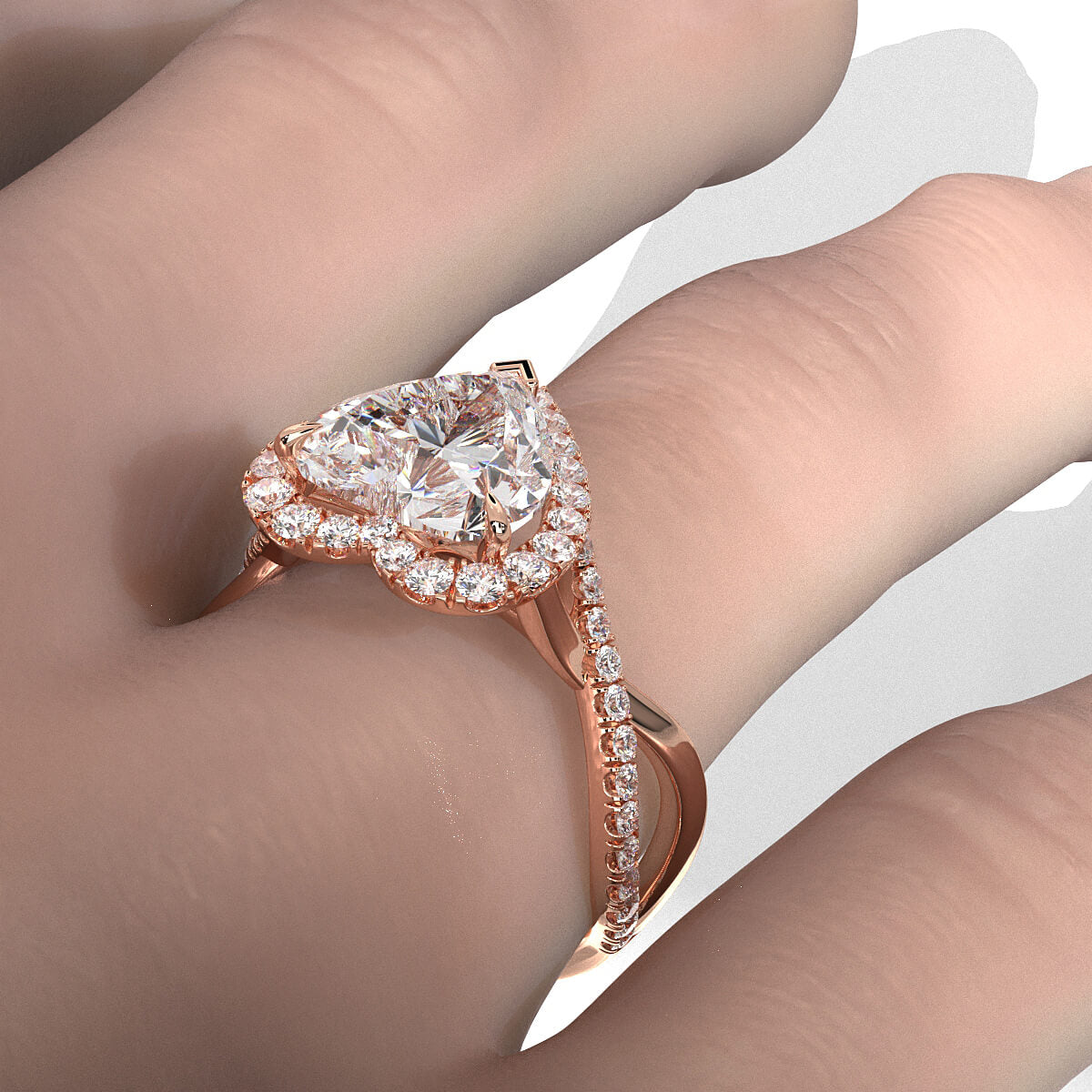 Twisted Halo XOXO Style Heart Diamond Engagement Ring in 14k White Gold