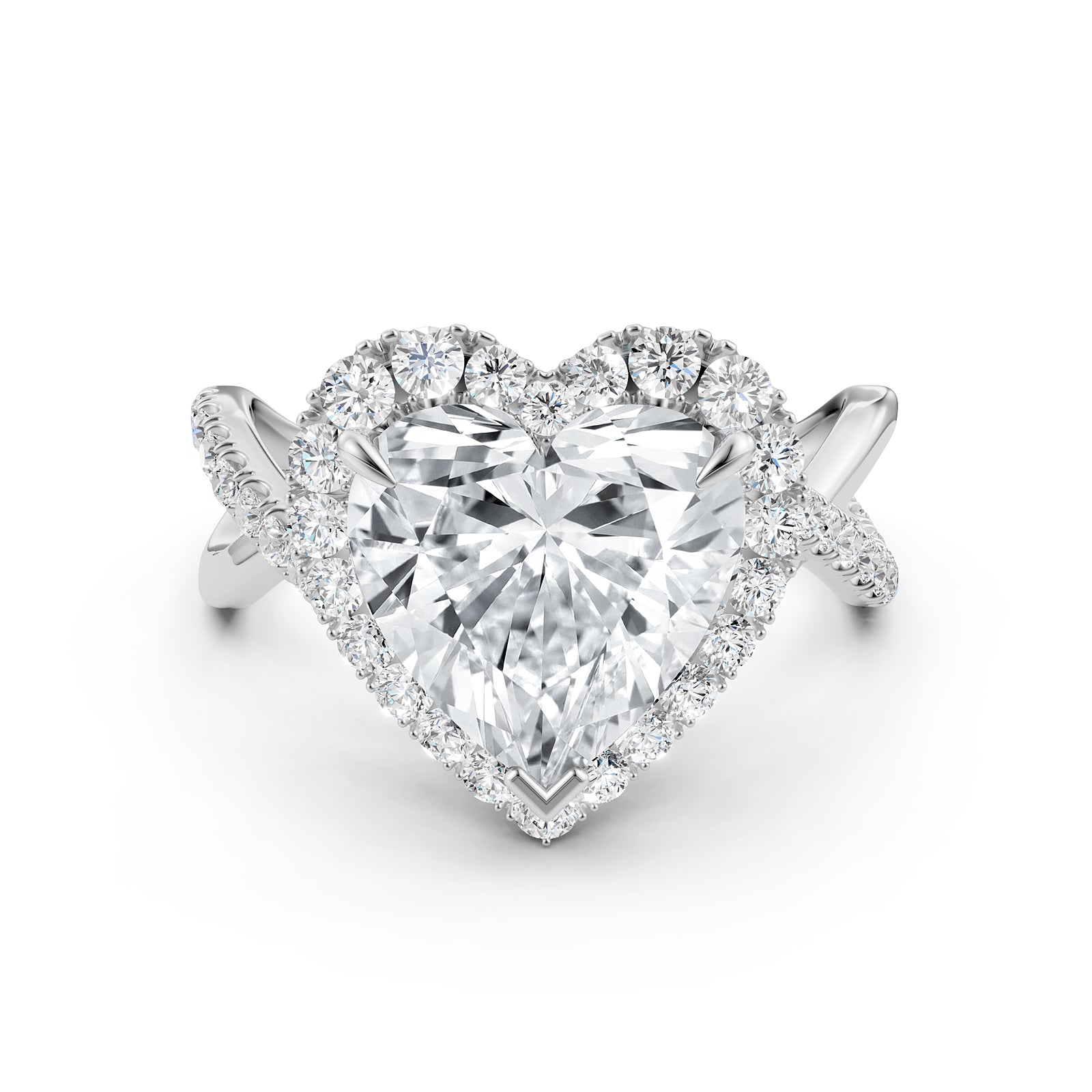 Twisted Halo XOXO Style Heart Diamond Engagement Ring in 14k White Gold